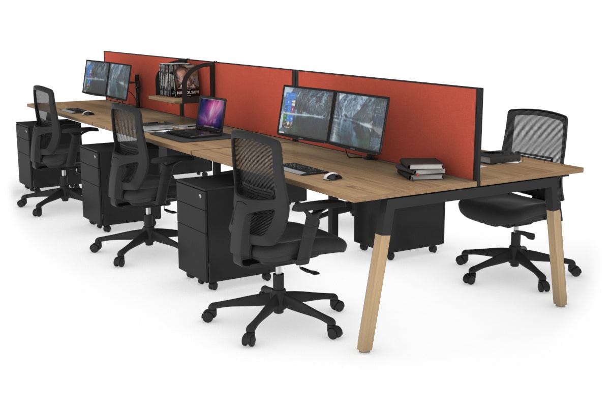 Quadro A Legs 6-Person Office Workstation with Wood Legs & Cross Beam [1600L x 700W] - Perfect for Collaborative Workspaces, Conference Rooms & Open Office Layouts