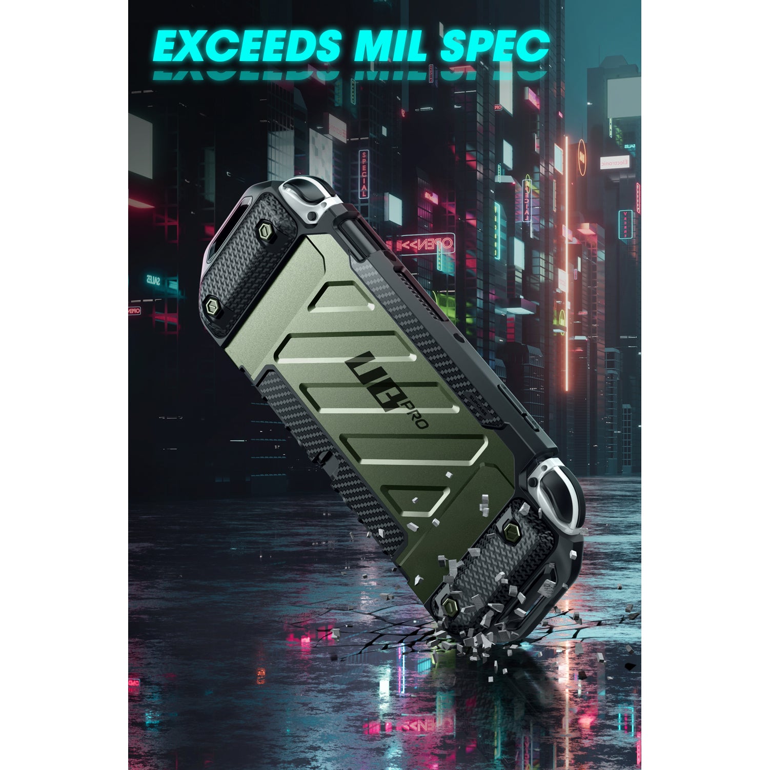 Nintendo Switch OLED Case - Unicorn Beetle PRO Dockable Grip Cover, Dark Green - Protective Shell for Gaming, Travel & Everyday Use