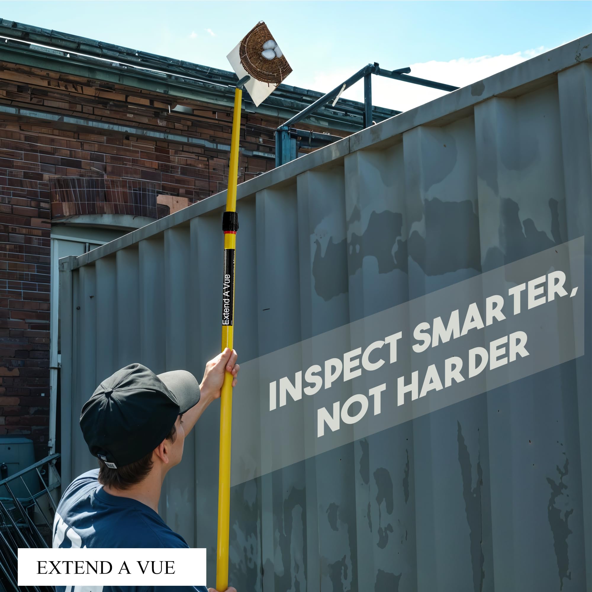 Telescoping Inspection Mirror - 4 ft to 8 ft Extendable Fiberglass Pole, 6x6 Inch Shatterproof Acrylic Mirror, Lightweight & Durable for Automotive, HVAC & Home Maintenance (Perfect for Hard-to-Reach Areas)