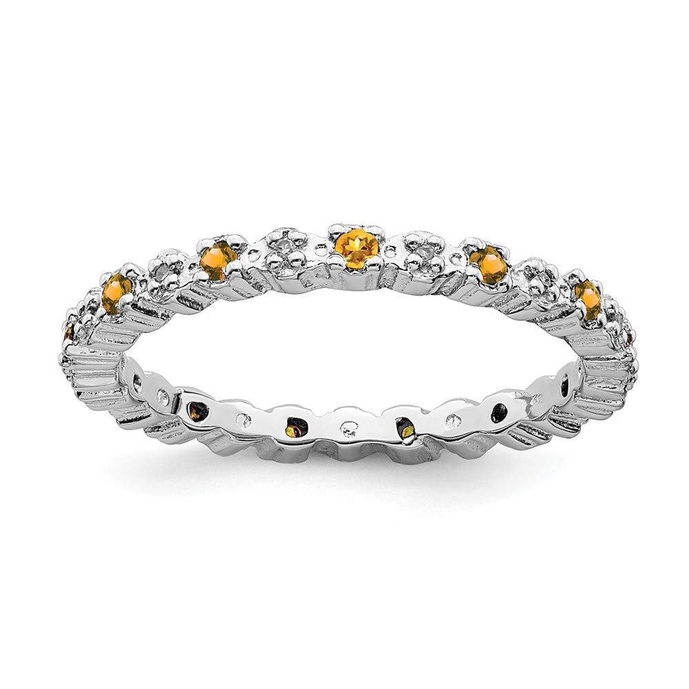 925 Sterling Silver Stackable Citrine Yellow November Birthstone & Diamond Eternity Band Ring (0.04 cttw) - Perfect for Anniversary Gifts, Birthday Jewelry & Everyday Elegance