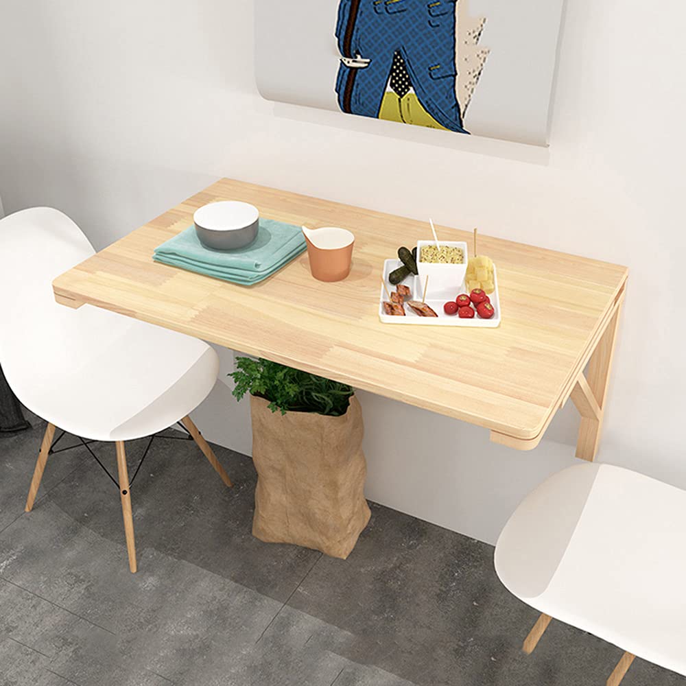 Space-Saving Folding Wall-Mounted Drop-Leaf Table - Pine Wood Computer Desk for Small Spaces, Kids Study Table, Kitchen Dining Table & Home Office Desk (Wood Color) | Perfect for Apartments, Dorms & Tiny Homes