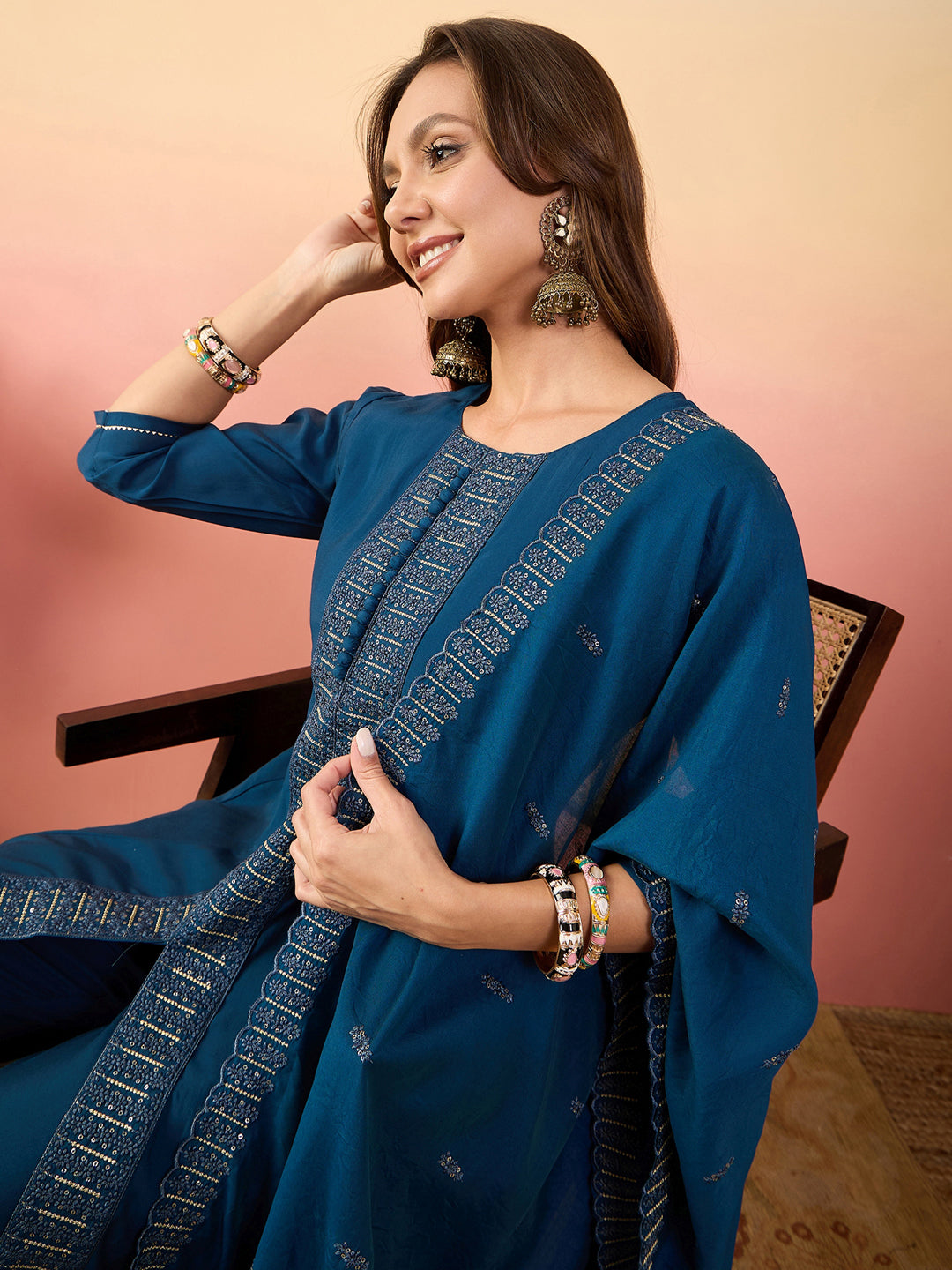 Elegant Blue Embroidered Pant Suit for Women | Designer Ready-to-Wear Formal Outfit | Perfect for Weddings, Parties & Office Wear