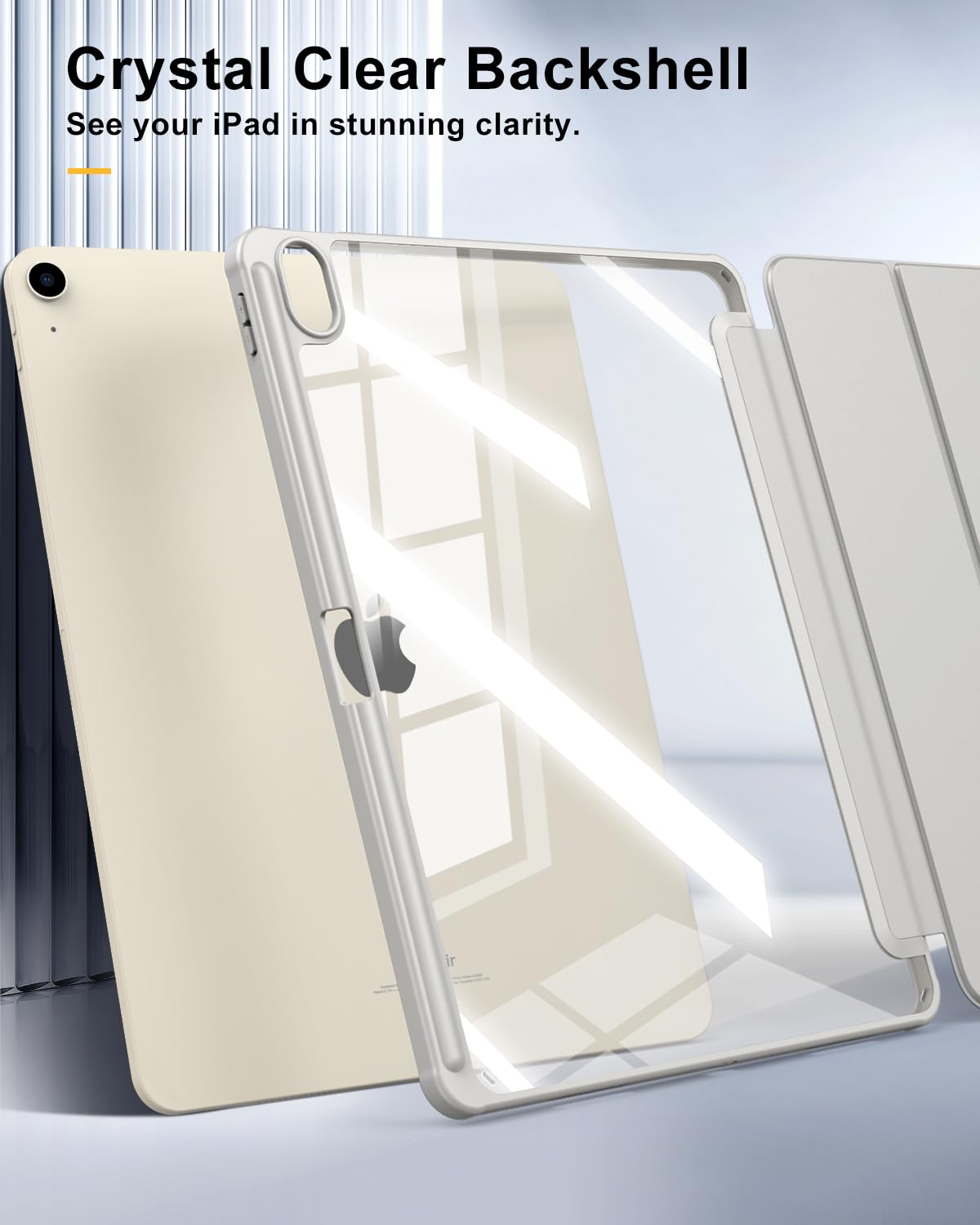 TiMOVO Slim Stand Protective Case for iPad Air 13 inch (M3/M2 2024/2025 Model) - Clear Transparent Back Cover with Pencil Holder & Auto Wake/Sleep - Light Gray | Perfect for Work, Study & Travel Protection