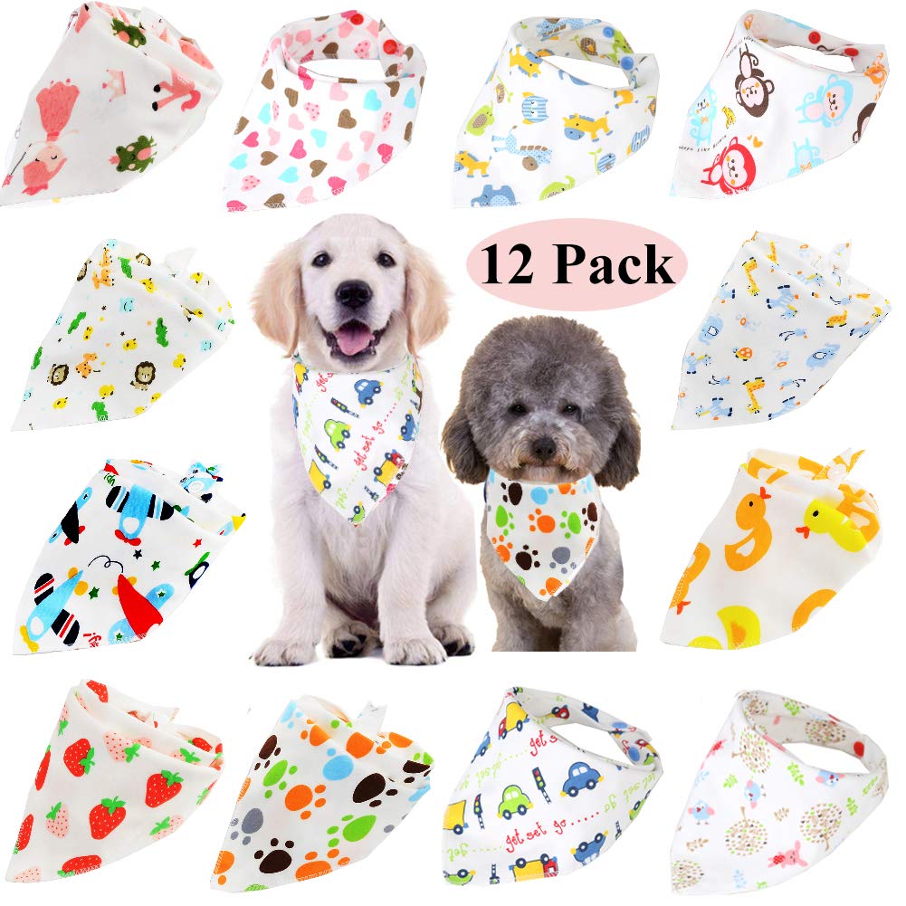 12 Pack Washable Dog Bandanas - Assorted Triangle Pet Bibs & Scarves for Small, Medium Dogs, Cats & Puppies - Perfect for Holidays, Parties & Daily Pet Fashion Accessories (12pcs)