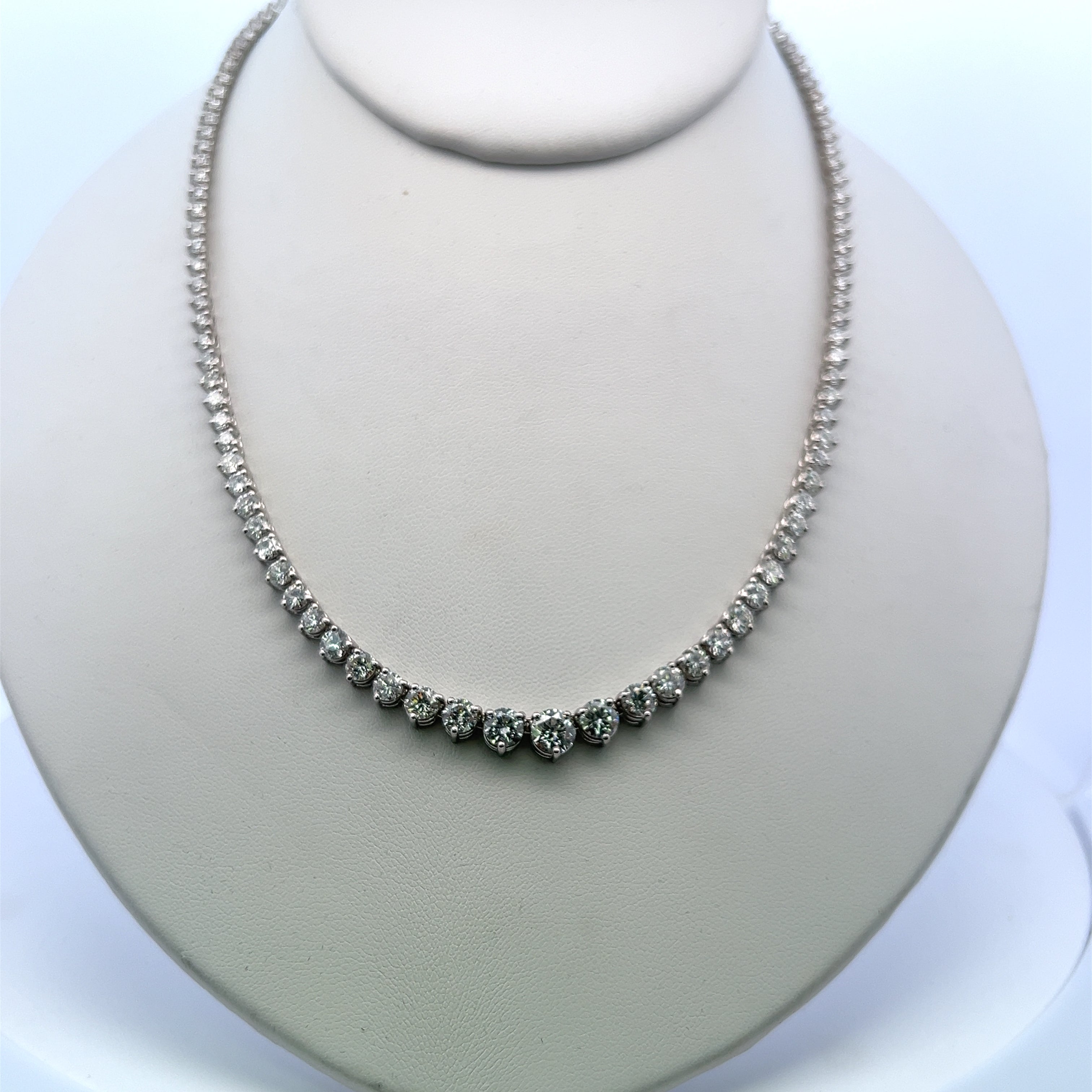 13.75 Carat Round Brilliant Diamond Tennis Necklace in 18K White Gold - Elegant Riviera Style for Weddings, Anniversaries & Special Occasions