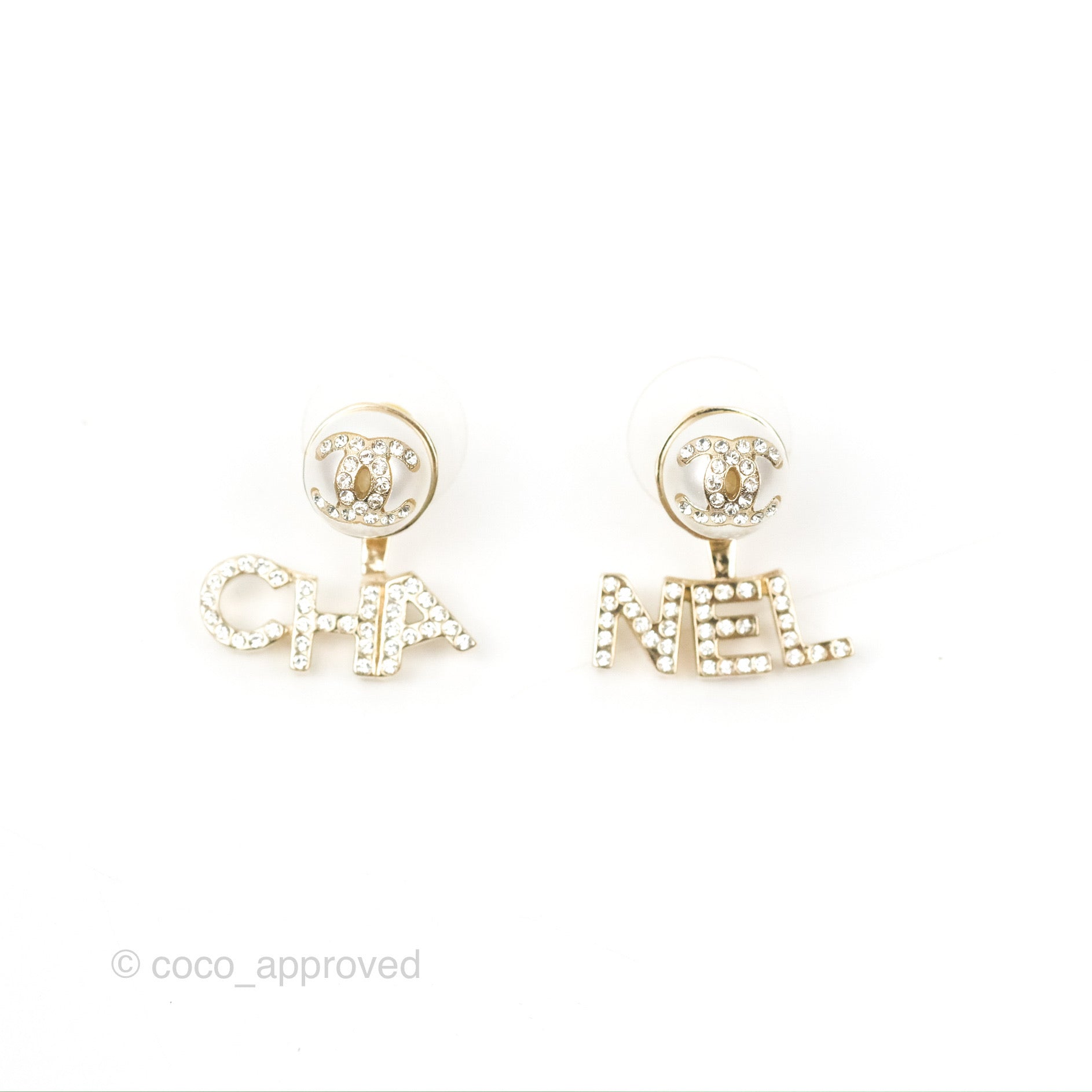 Chanel CC Pearl Rhinestone Earrings in Gold Tone - Luxury Fashion Jewelry for Women, Perfect for Parties, Weddings & Special Occasions