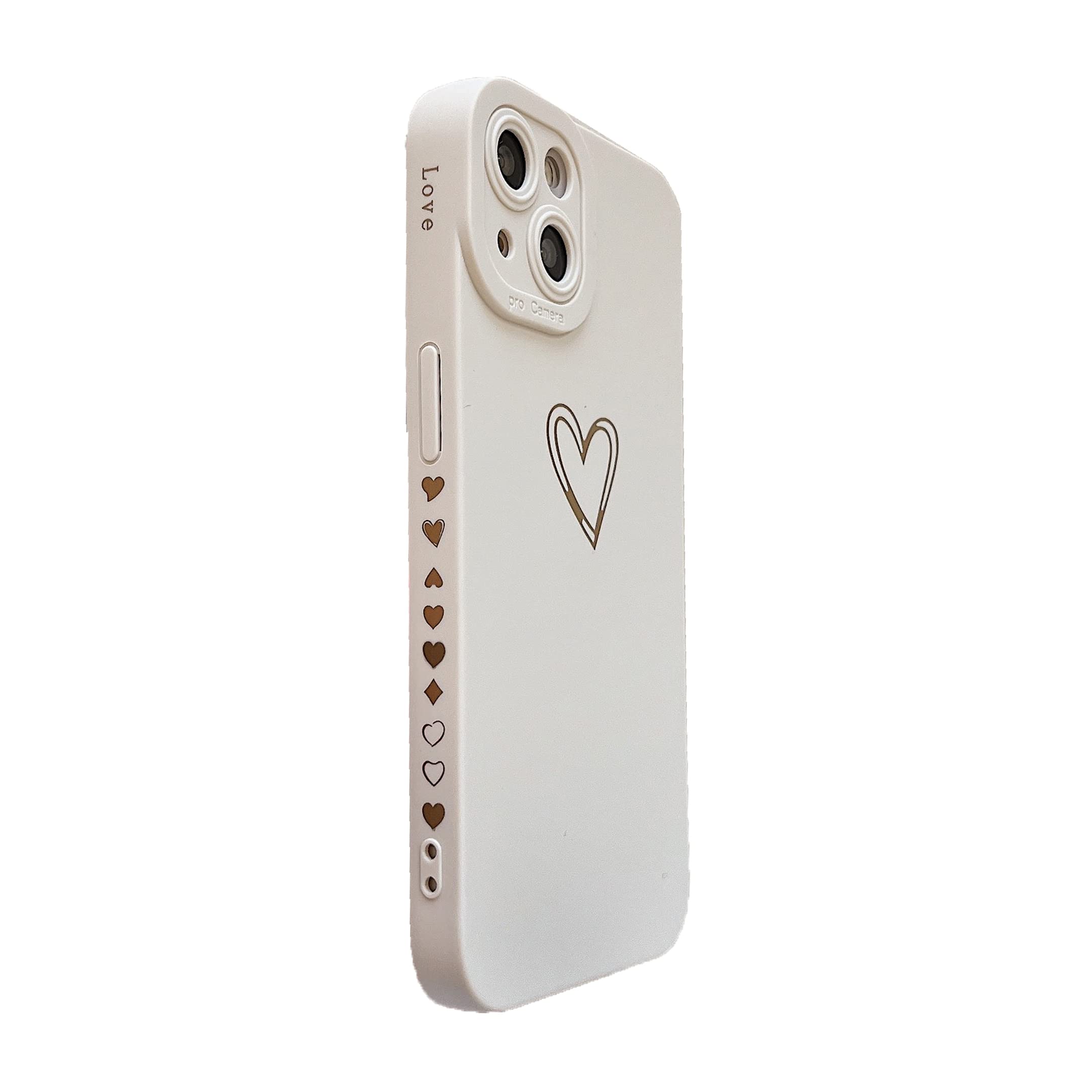 Qokey iPhone 13 Pro Max Case (2021 6.7 Inch) - Cute Heart Plated Shockproof TPU Cover with Anti-Fall Camera Protection & Anti-Fingerprint Coating | Perfect Gift for Women, Girls & Men (White) | Ideal for Everyday Use, Travel & Outdoor Activities