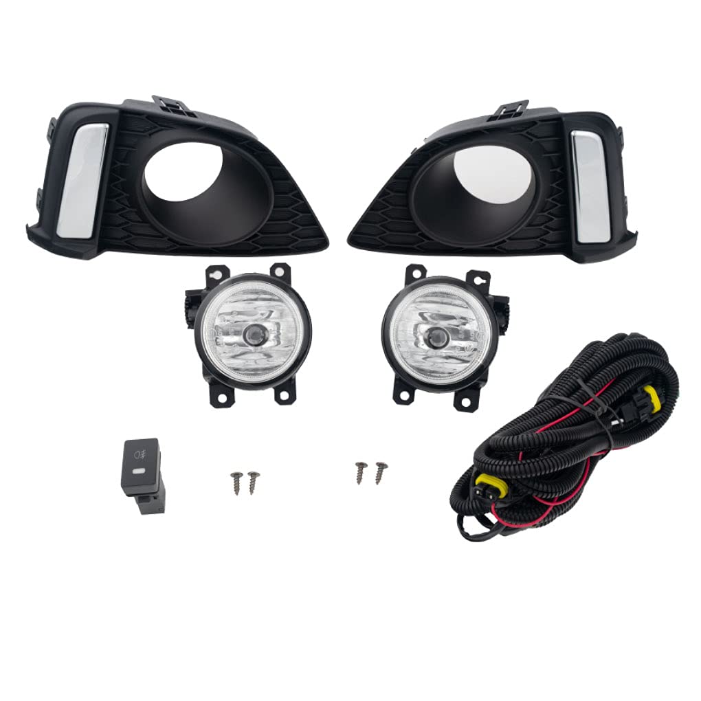 2014-2017 Honda Fit Fog Lights Replacement - Chrome Housing with LED Bulbs - Complete Left & Right Assembly Set - Perfect for Night Driving & Bad Weather Visibility