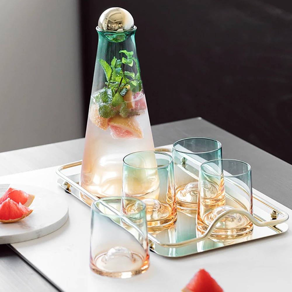 Luxury Hermes Glass Carafe Set - Elegant Water Pitcher with 4 Matching Glasses for Wine, Juice & Water - Perfect for Dinner Parties, Weddings & Home Decor