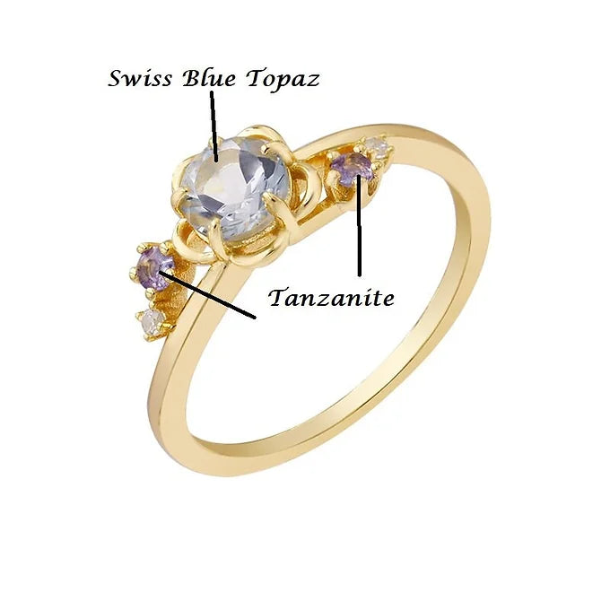 Natural Swiss Blue Topaz & Tanzanite Ring | Elegant 925 Sterling Silver Jewelry for Women | Perfect for Weddings, Anniversaries & Special Occasions