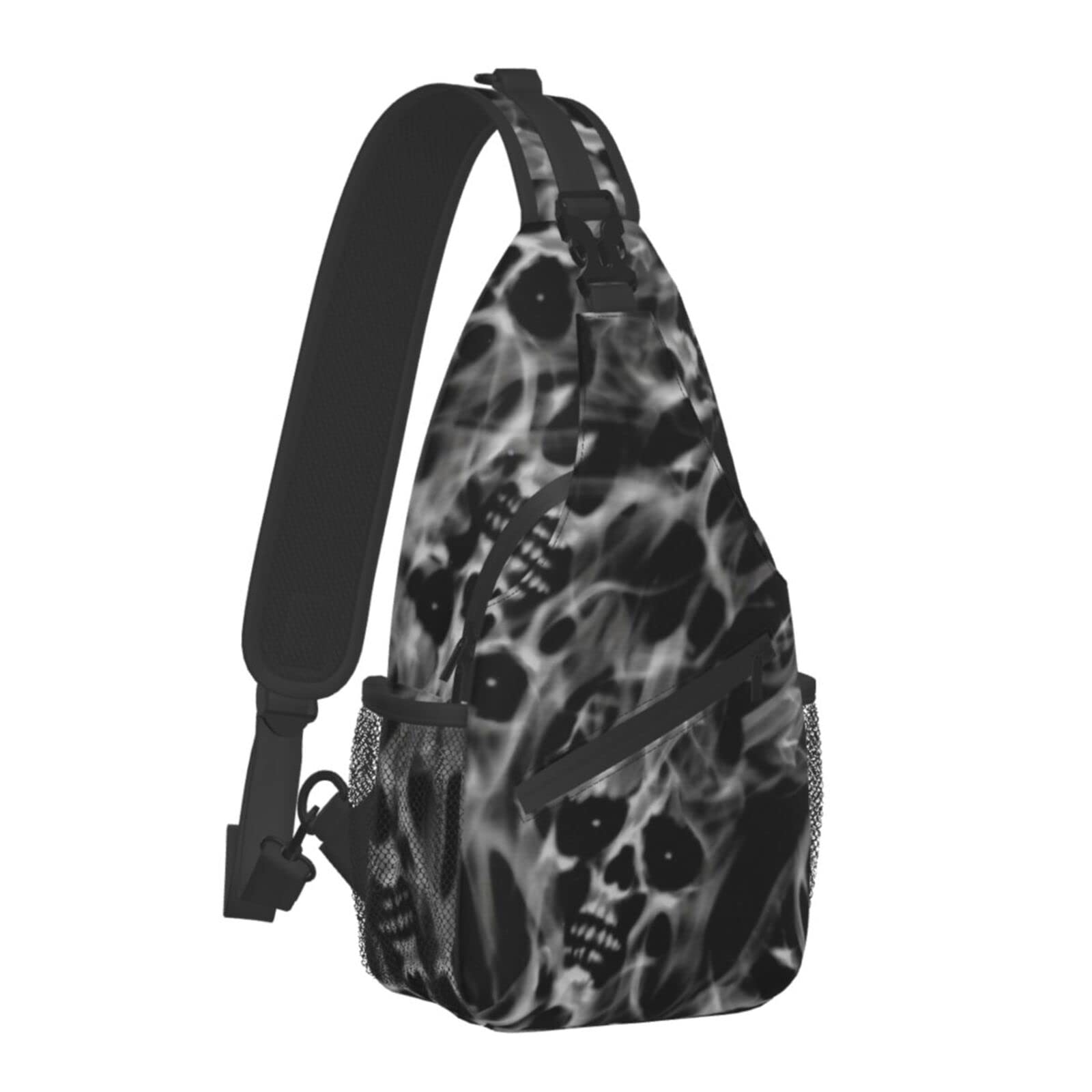 Stylish Casual Sling Backpack with Ghost Skulls & Flames Design - Crossbody Chest Shoulder Bag for Gym, Travel & Outdoor Hiking | Perfect Daypack for Men, Women & Teens (Great for School, Commuting & Adventure Trips)