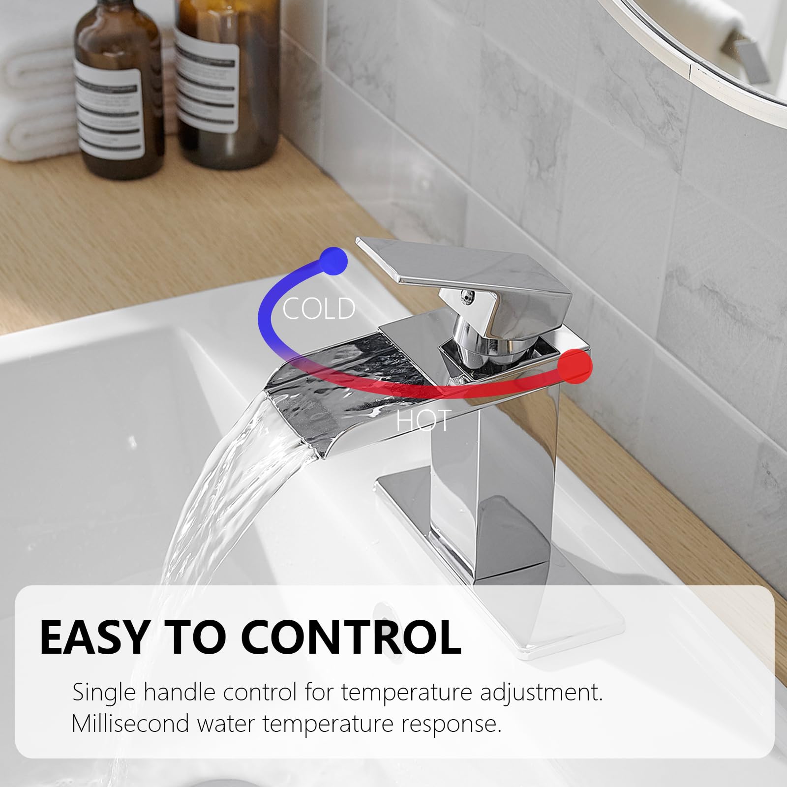 Modern Chrome Waterfall Bathroom Faucet - Single Handle Sink Tap for Home & Commercial Use