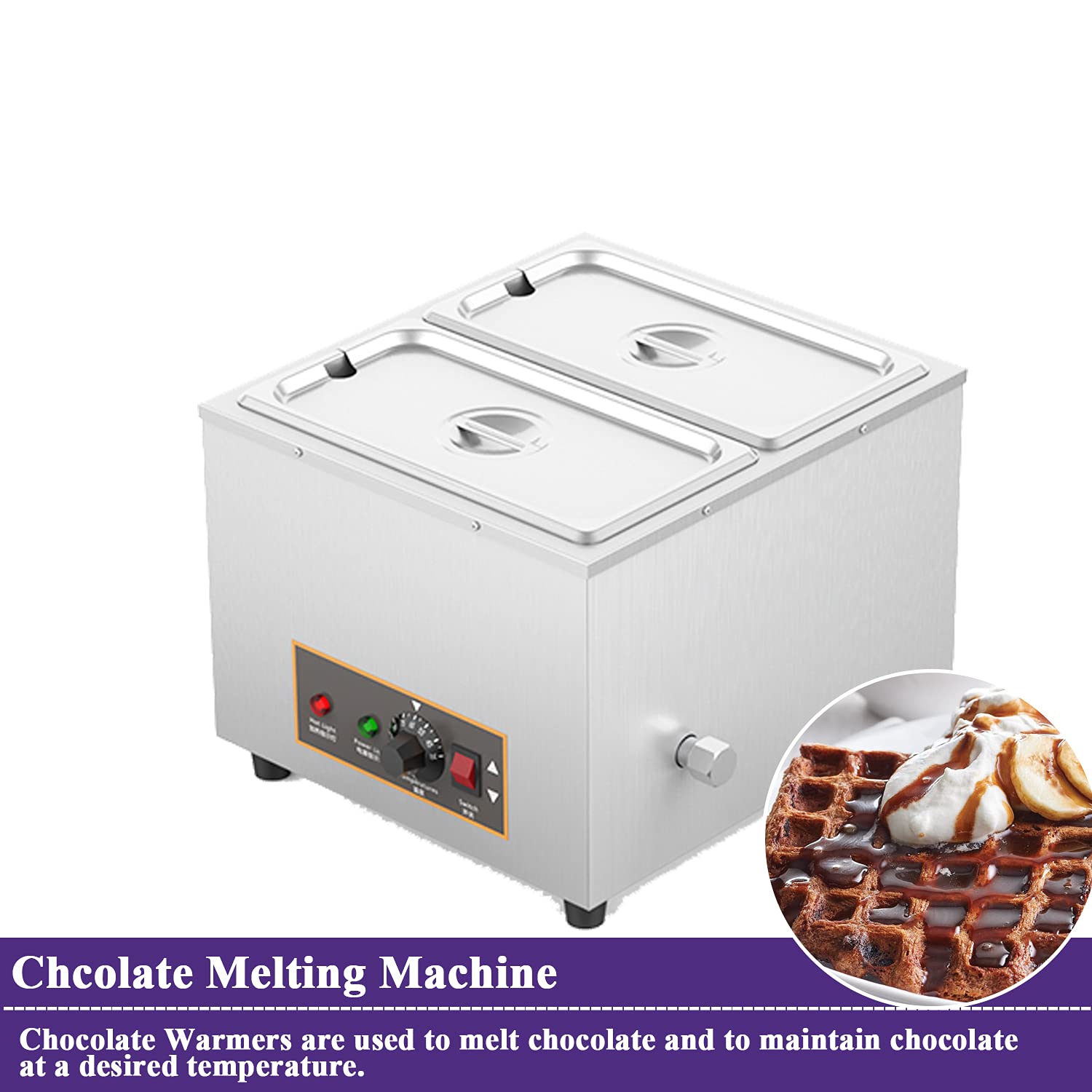 12L Electric Chocolate Melting Pot with Bain Marie Tank - Professional Chocolate Warmer Machine for Candy Making, Baking & Dessert Preparation (Silver, 2-Tank) - Perfect for Bakeries, Chocolatiers & Home Chefs