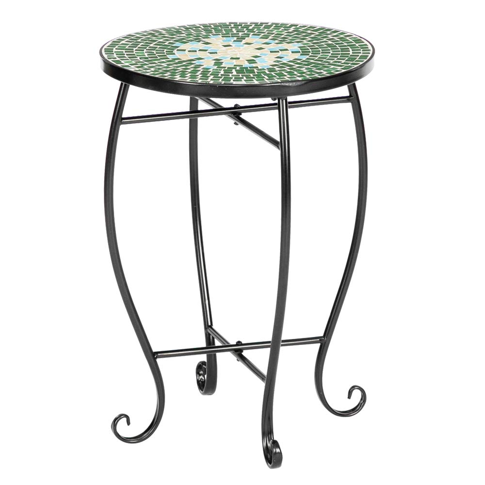Outdoor Round Glass Side Table - Small Accent Coffee Table for Patio, Bistro, Porch & Balcony - Mosaic Plant Stand for Indoor & Outdoor Use - Perfect for Coffee, Drinks & Decor (Color 4)