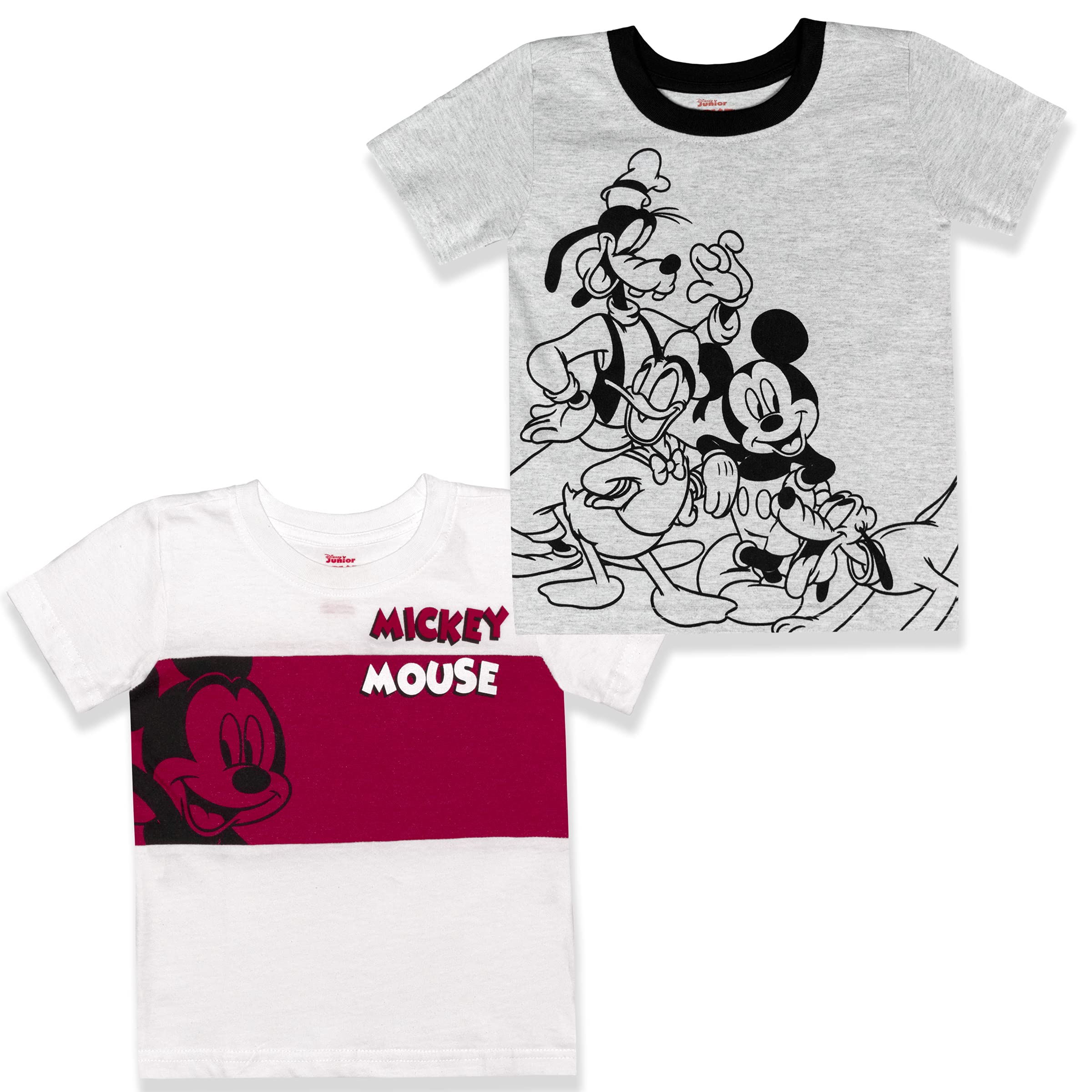 Disney Mickey Mouse Boys' 2 Pack Cotton T-Shirts for Infant and Toddler - Blue, White & Gray - Soft & Comfortable Playwear for Everyday Use