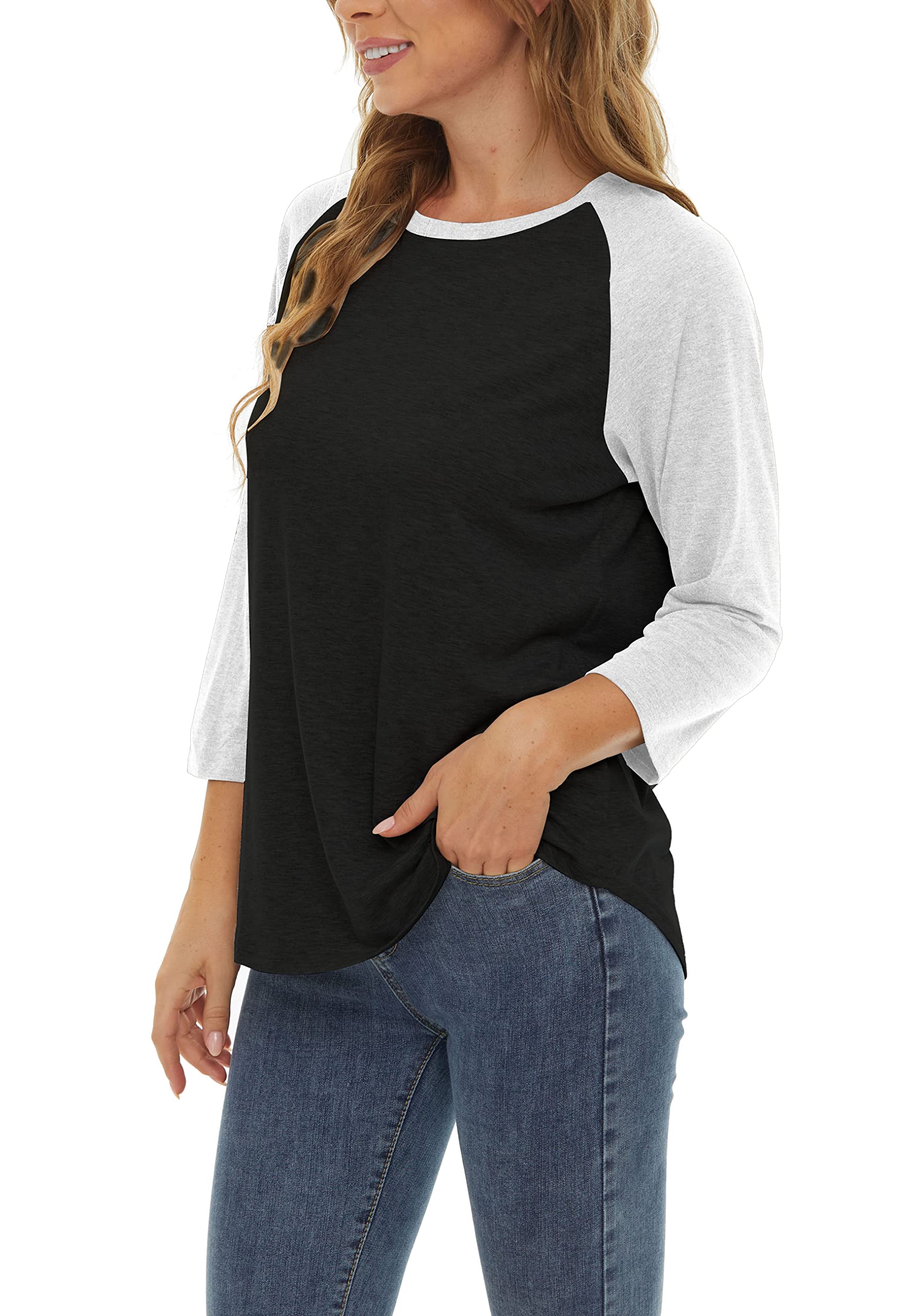 Women's Baseball Shirts - 3/4 Sleeve Color Block Casual T-Shirts | Cute & Comfy Blouses for Sports, Outings & Everyday Wear
