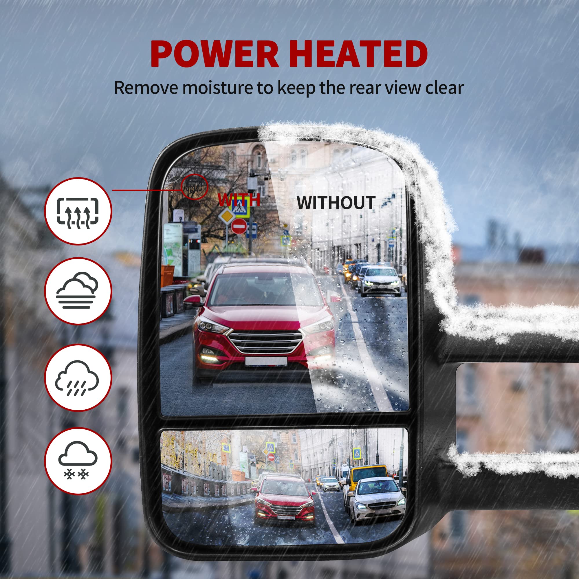 YITAMOTOR Power Heated Telescoping Towing Mirrors for 1999-2002 Chevy Silverado & GMC Sierra 1500/2500/3500, 2000 Chevy Tahoe & GMC Yukon - Manual Folding Tow Mirror Pair Set - Perfect for Towing Trailers, Boats & RVs