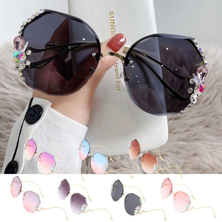 2022 New Women's Rhinestone Sunglasses - UV Protection Crystal Diamond Small Glasses | Fashion Accessories for Women, Perfect for Beach, Driving & Outdoor Activities