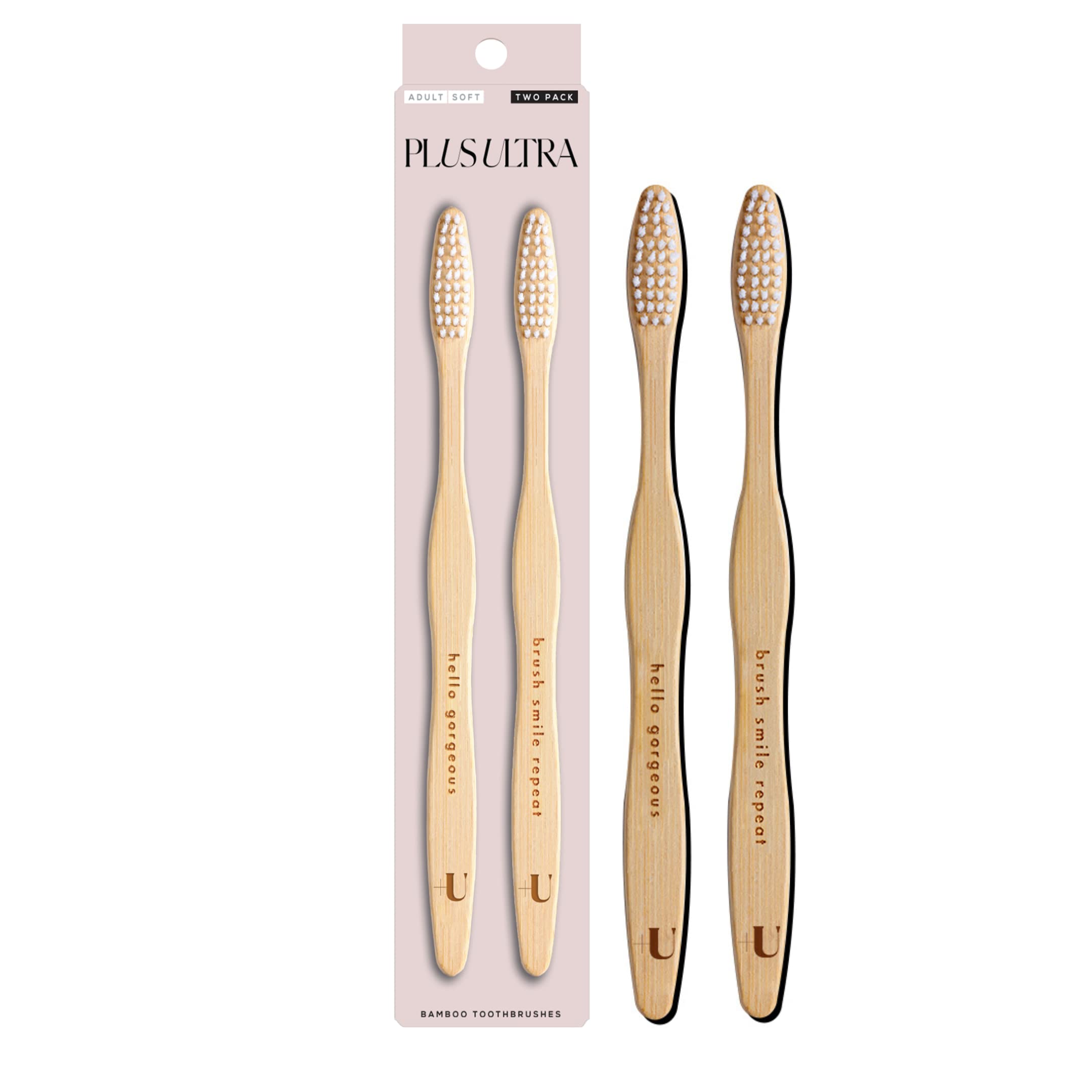 Eco-Friendly 2-Pack Bamboo Toothbrush with Soft Bristles - BPA Free, Dentist Recommended, Natural Biodegradable Toothbrush for Adults - Perfect for Travel, Home & Zero Waste Lifestyle (Smile Repeat & Hello Gorgeous Designs)