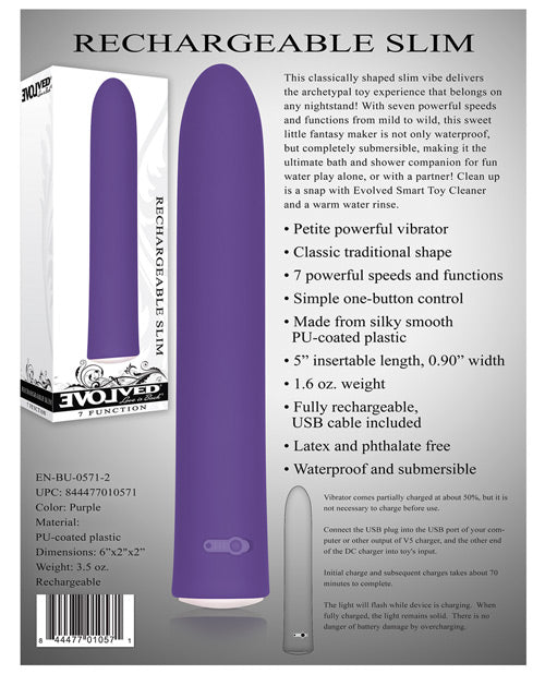 7 Function Rechargeable Slim Vibrator - Purple | Waterproof & Quiet Personal Massager for Women | Perfect for Solo Play & Couples Intimacy