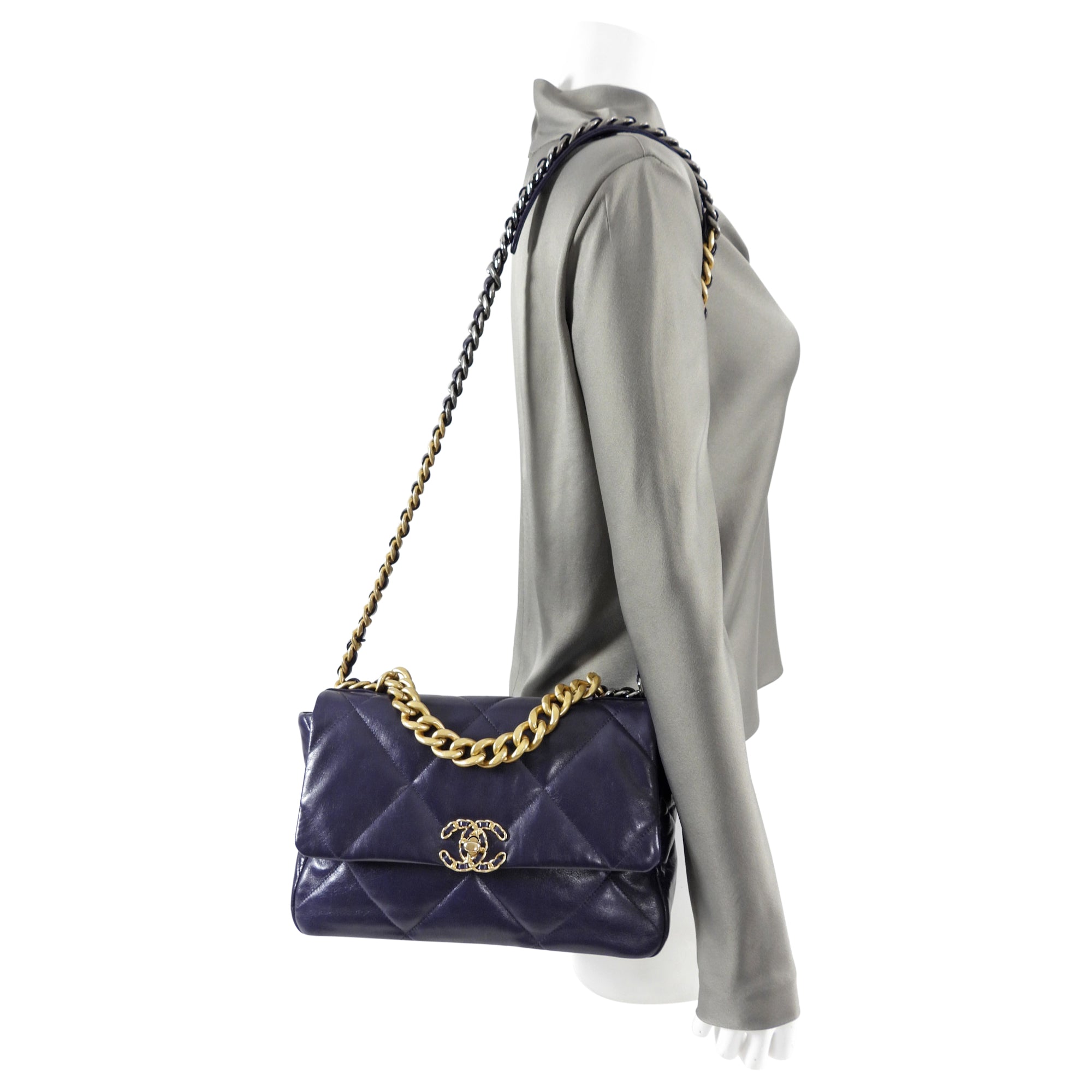Chanel 19 Large Purple Quilted Leather Flap Bag - Luxury Designer Handbag for Women, Evening Parties & Special Occasions