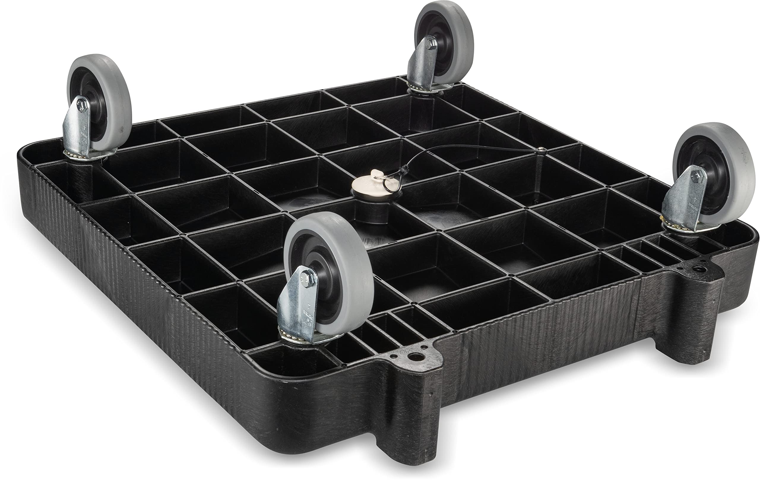 Carlisle FoodService E-Z Glide Dishwashing Rack Dolly - Heavy Duty Plastic Utility Cart with Drain & Handle for Commercial Kitchens, Restaurants (22.5x22.5x8 Inches, Black) - Perfect for Busy Dish Stations & High-Volume Food Service Areas