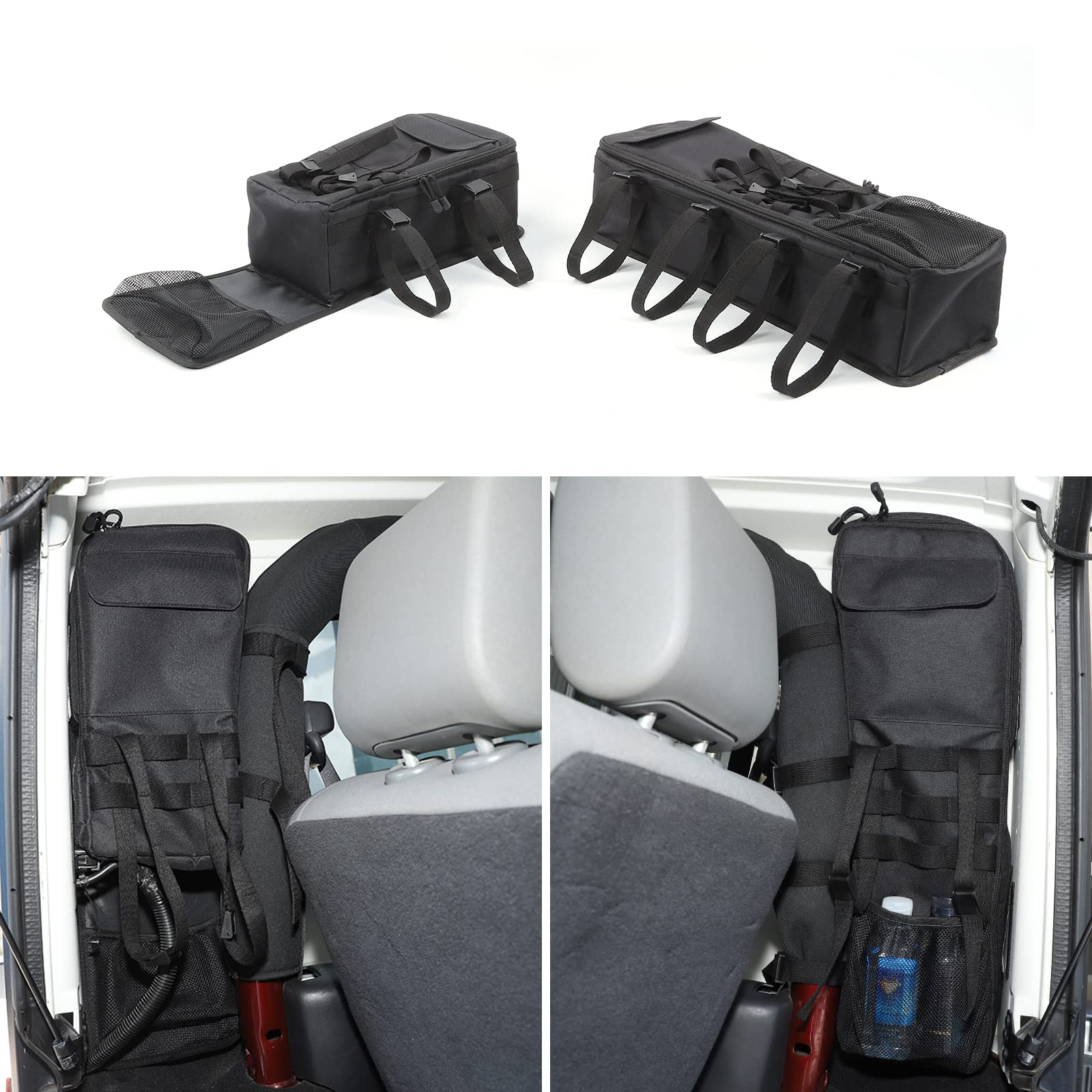 Jeep Wrangler JK 2 Door Roll Bar Storage Bags (2007-2018) - 2PCS Driver & Passenger Side Interior Organizer | Perfect for Off-Road Adventures, Camping & Road Trips