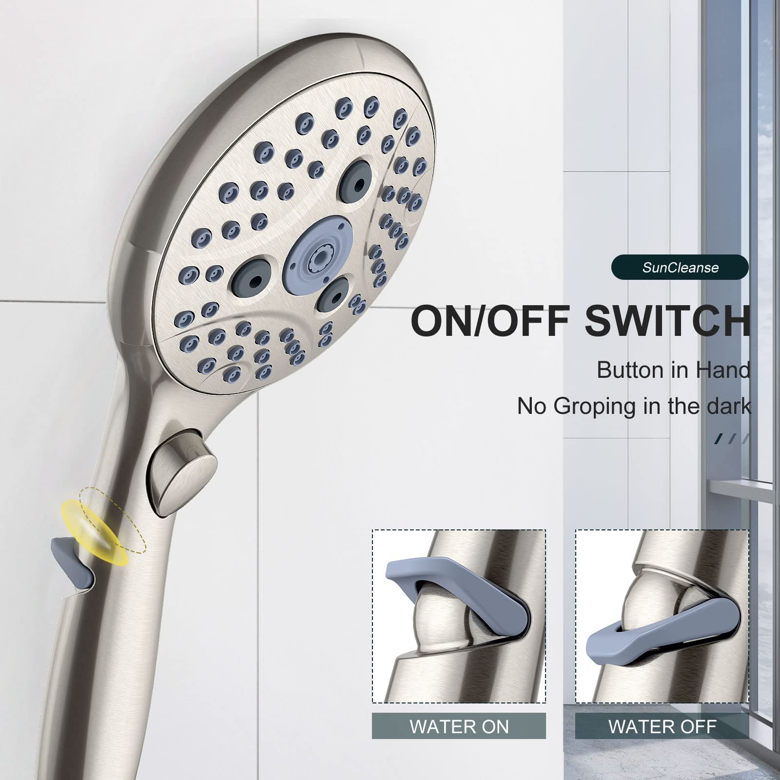 **SunCleanse 7-Setting Rainfall Shower System with Handheld Shower Head - Brushed Nickel Finish - Includes Rough-in Valve & Trim Kit - Perfect for Modern Bathroom & Spa-Like Experience**