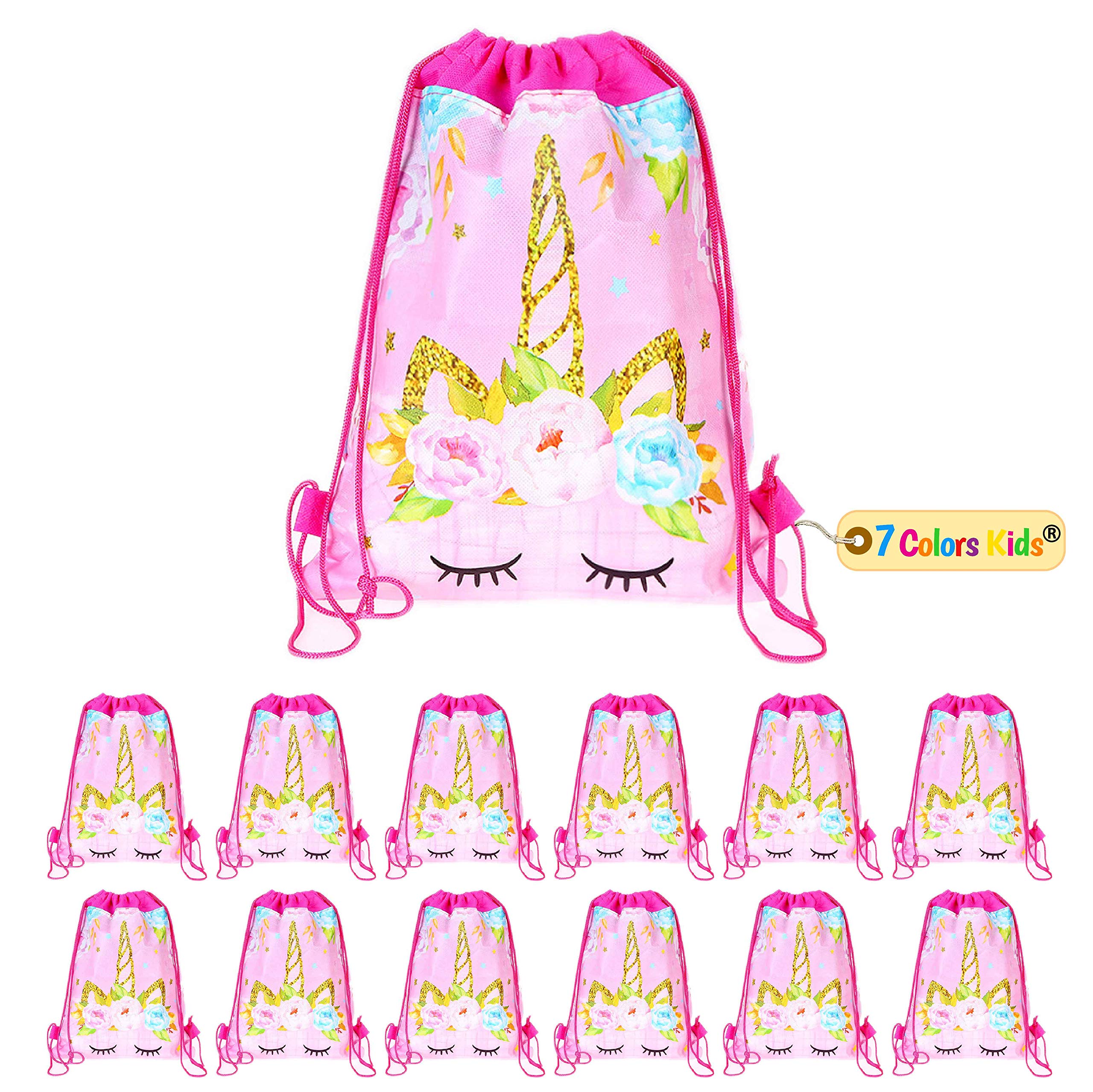Unicorn Party Favor Bags for Kids Birthday - 12 Pack Pink Drawstring Gift Bags - Perfect for Birthday Parties, Baby Showers & Fantasy Themed Events