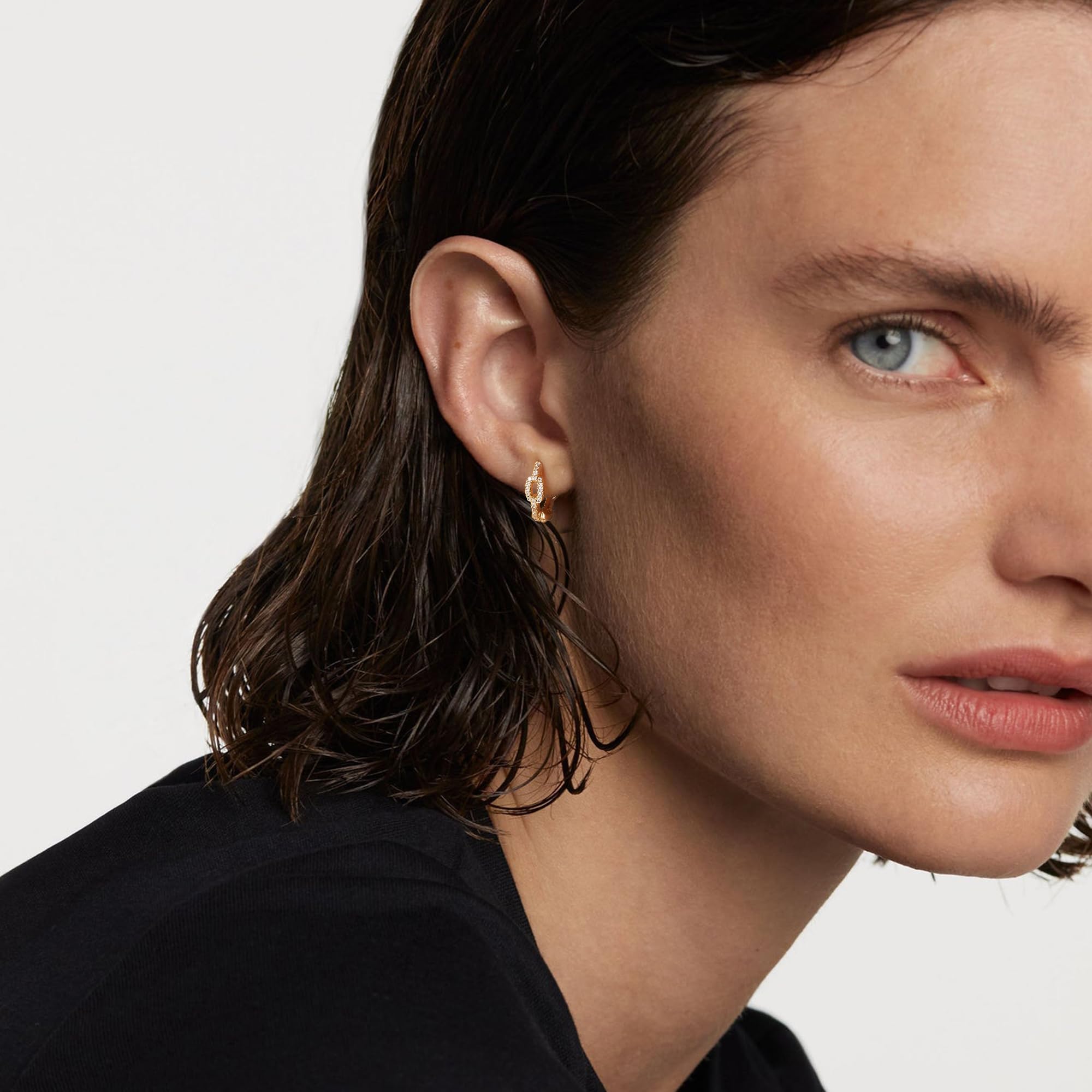 14K Gold Plated Huggie Hoop Earrings for Women - Hypoallergenic Twisted Chain Hollow Out Earrings | Fashion Jewelry Gift for Birthday, Anniversary & Daily Wear