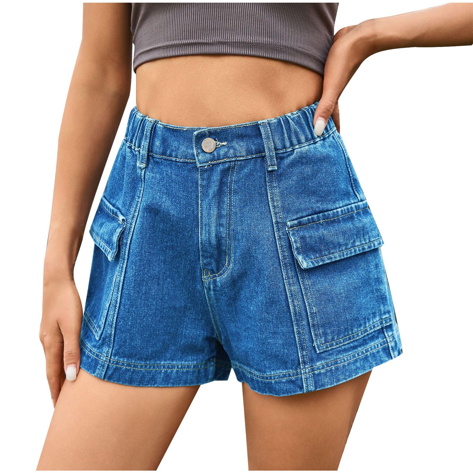 Trendy Women's High Waist Wide Leg Denim Shorts 2024 - Stretch Elastic Comfort Distressed Jean Shorts with Pockets for Summer Casual Wear | Perfect for Beach, Vacation & Street Style Outfits