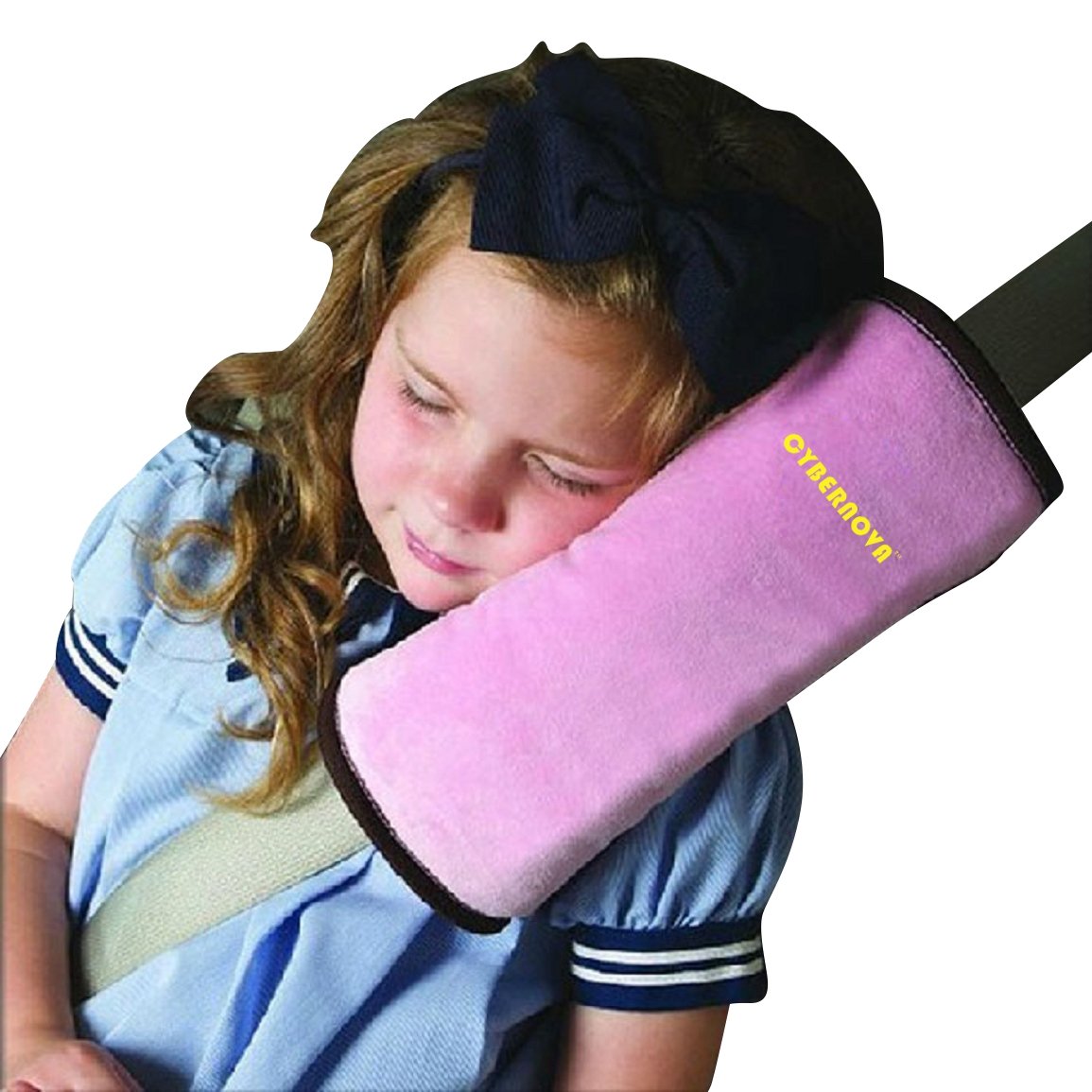 CYBERNOVA Car Seat Belt Shoulder Pad Cover - Soft Comfort Cushion for Kids & Baby Safety - Head Support & Shoulder Protection - Pink (Perfect for Road Trips, Long Drives & Daily Commute)