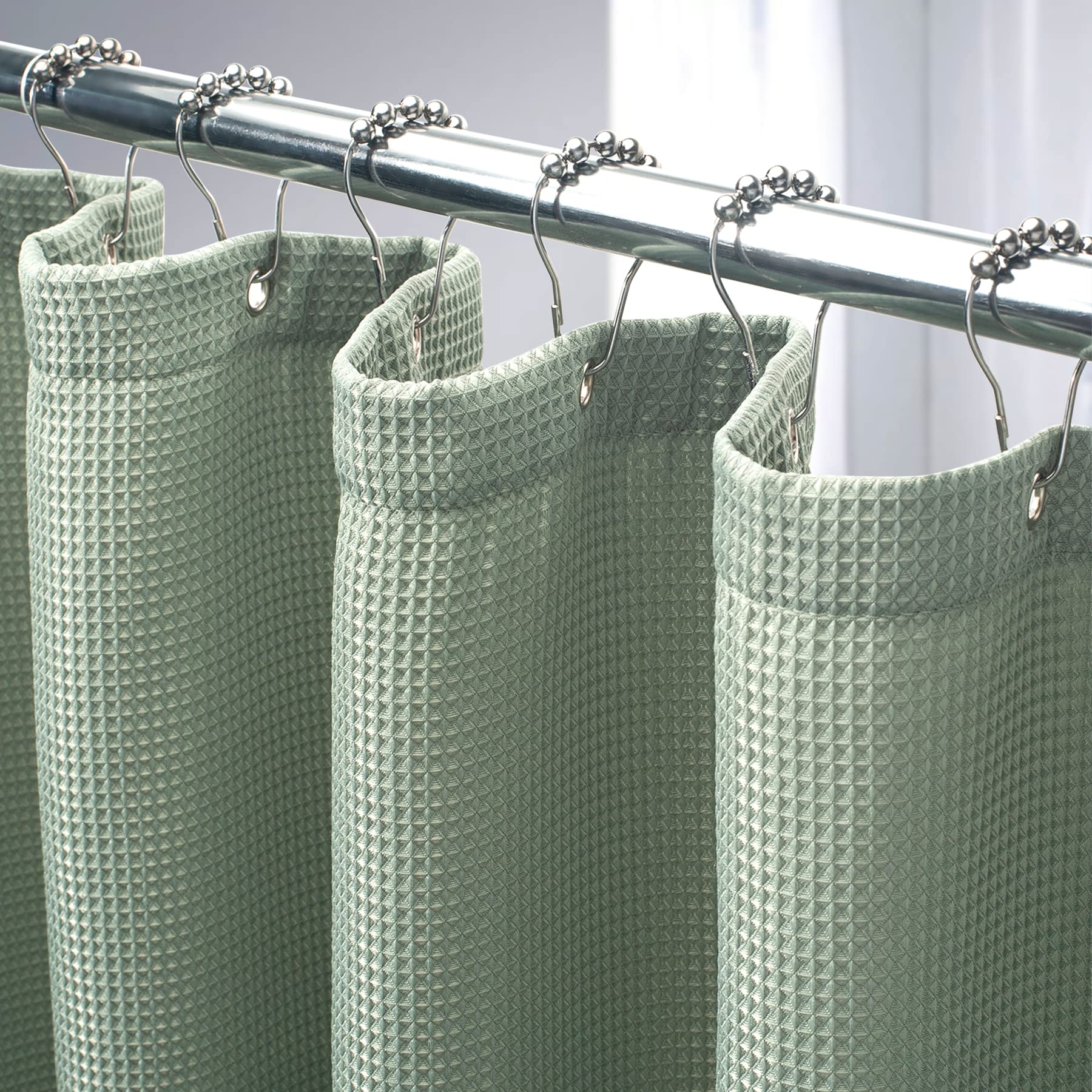 AmazerBath Sage Green Waffle Weave Shower Curtain - Heavy Duty Hotel Quality Fabric Bathroom Curtain, 72 x 72 Inches - Perfect for Spa-Like Bathrooms & Luxury Hotel Style Decor