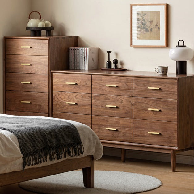 Solid Black Walnut Wood Dresser - 5-Drawer Chest for Bedroom & Living Room Storage | Handcrafted Hardwood Furniture for Home Organization & Decor