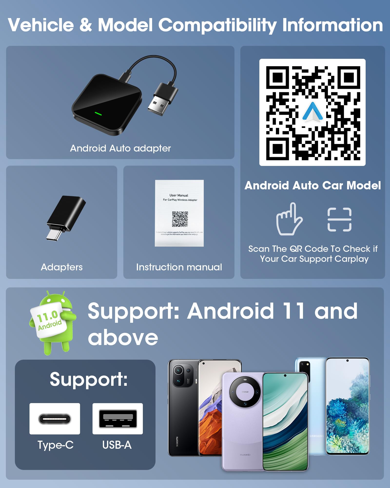 Wireless Android Auto Adapter - Convert Wired to Wireless for OEM Cars | Low Latency & Stable Connection | Compatible with Android 11+ | Perfect for Commuting, Road Trips & Hands-Free Driving