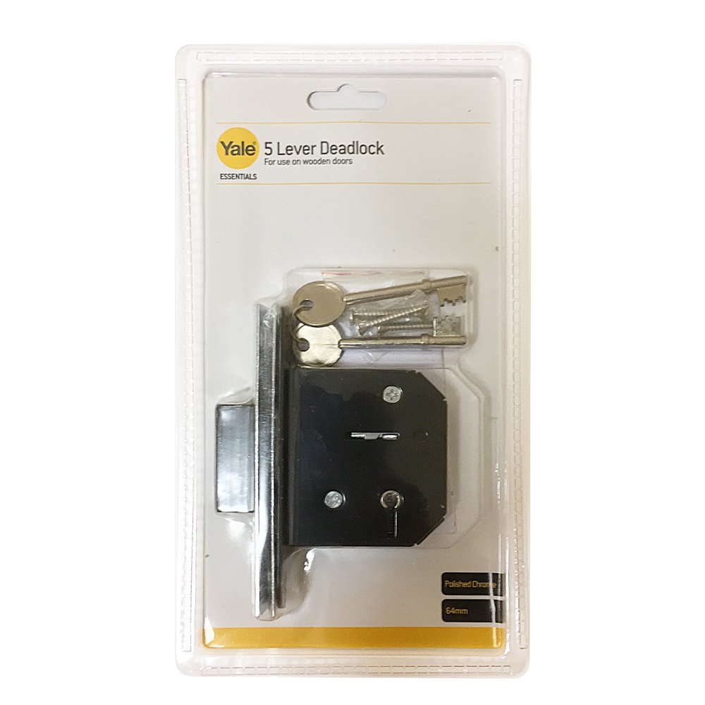 Yale YES-5LDL-CH-64 5 Lever Sash Lock with Anti-Drill Plates & 20mm Anti-Saw Deadbolt - Chrome Finish Steel Door Lock for Home Security - Perfect for Front Doors, Back Doors & Commercial Entryways