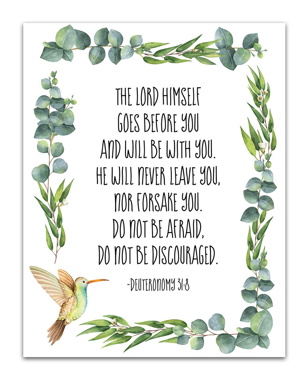 Deuteronomy 31:8 Bible Verse Wall Print - 11x14 Watercolor Art - Spiritual Gift for Home & Office