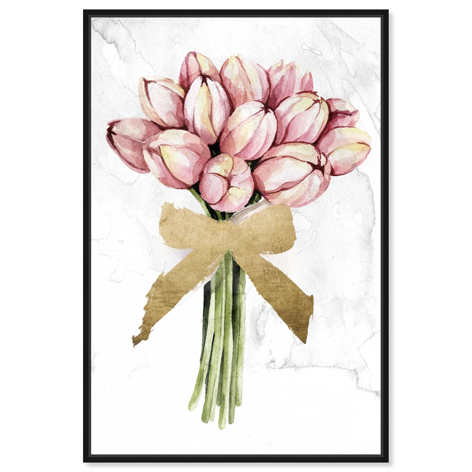 Oliver Gal Artist Co. Floral & Botanical Wall Art - Framed Canvas Print 'Dusty Pink Tulips Gold' - Elegant Home Decor for Living Room, Bedroom & Office