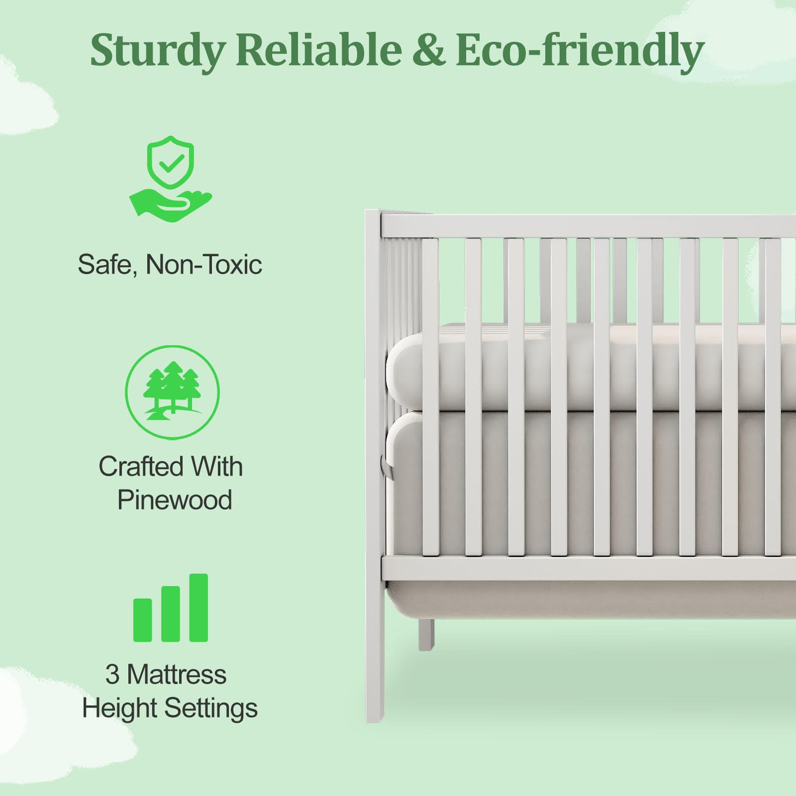 5-in-1 Convertible Baby Crib to Toddler Bed - Grey Nursery Furniture Set with Daybed & Full-Size Bed Frame Conversion (Mattress Not Included) | Perfect for Newborns, Infants & Growing Kids Bedroom Decor