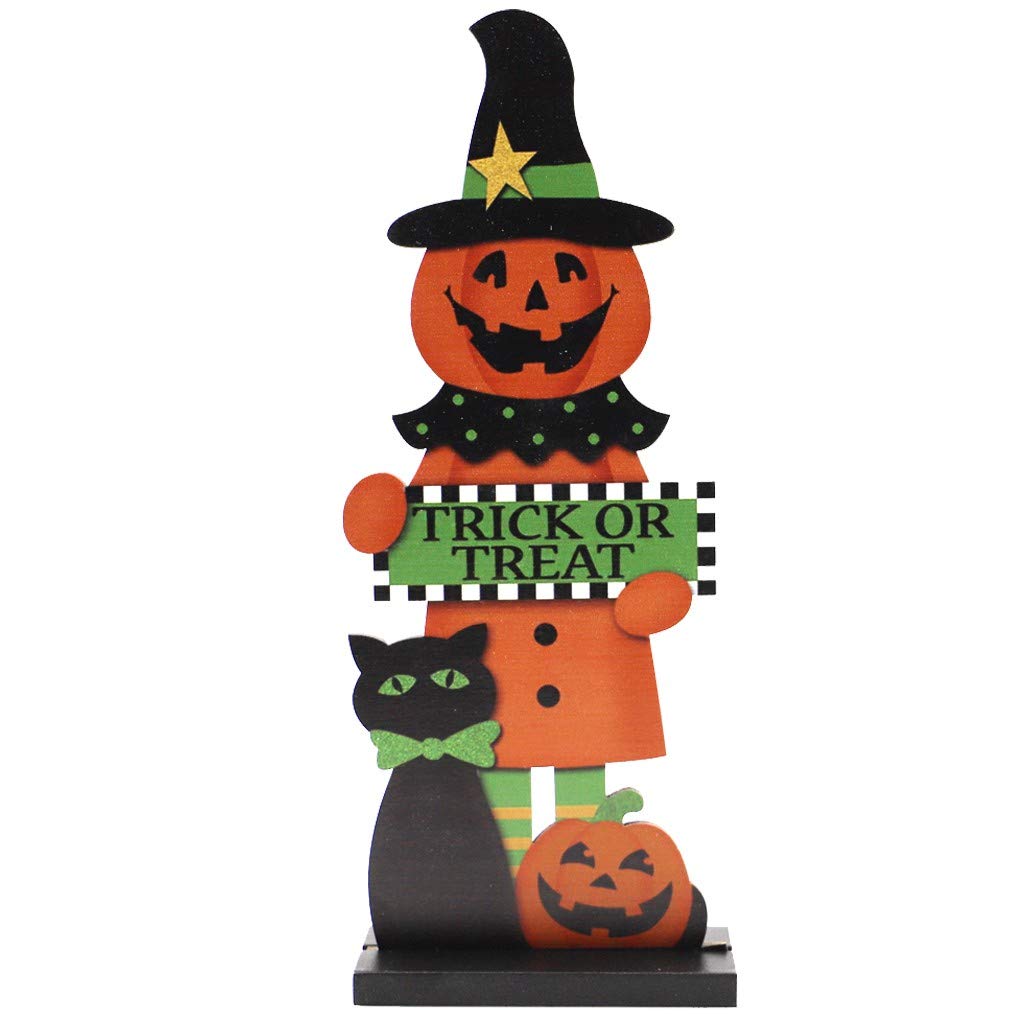 Spooky Wooden Halloween Desktop Decorations - Haunted House & Pumpkin Ornaments for Halloween Party, Office, and Home Decor