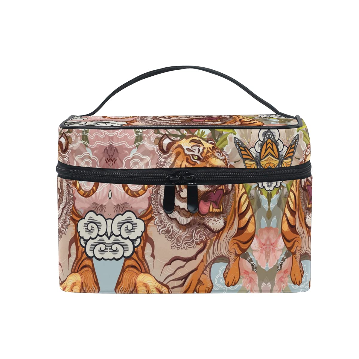 Tiger Jungle Floral Print Cosmetic Bag - Waterproof Makeup Organizer with Zipper for Women & Girls | Perfect for Travel, Gym, and Daily Essentials Storage