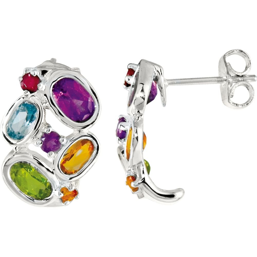 925 Sterling Silver Amethyst Citrine Peridot Sky Blue Topaz & Brazilian Garnet Earrings for Women | Dainty Stud Earrings Jewelry Gift Set | Perfect for Weddings, Parties & Everyday Wear
