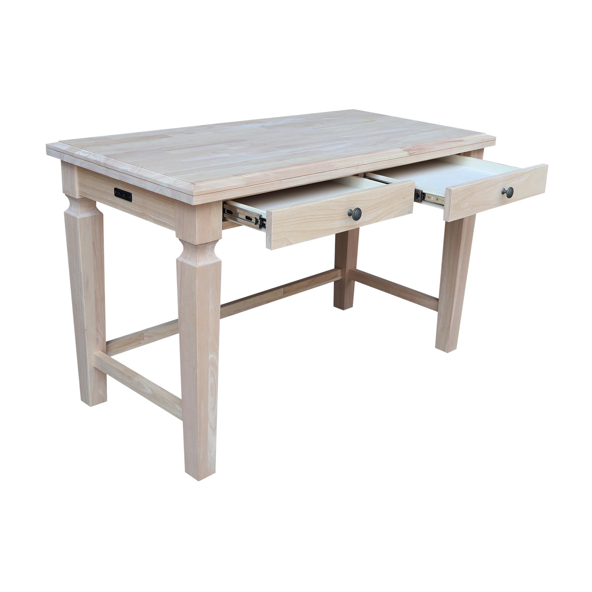 IC International Concepts Solid Wood Vista 2 Drawers Unfinished Writing Desk - Home Office Furniture for Study, Work & Crafting