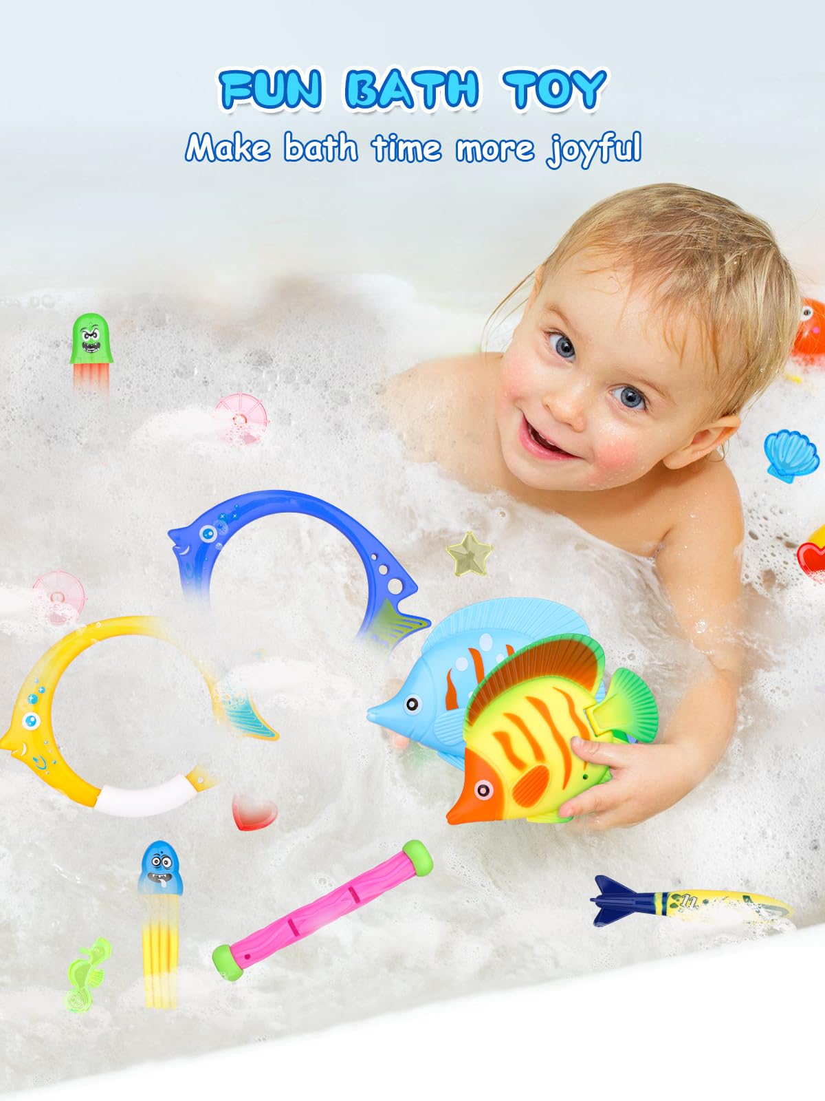 36Pcs Pool Toys for Kids Ages 3-12 - Underwater Diving Set with Torpedoes, Seaweed, Diamonds & Rings - Fun Summer Swim Pool Games for Boys and Girls - Perfect for Backyard Pools, Beach Parties & Swimming Lessons