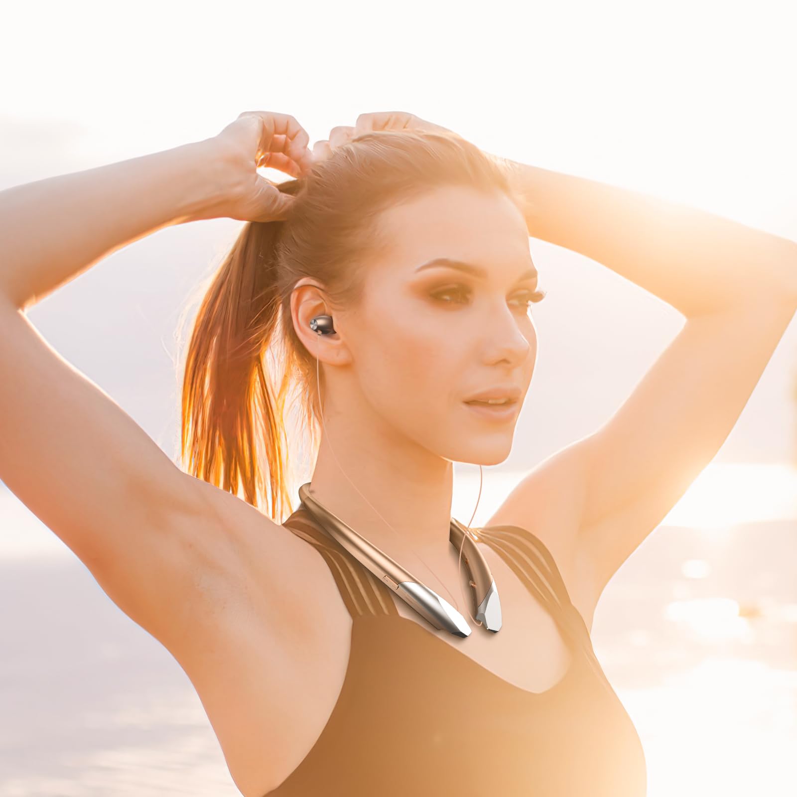 Wireless Bluetooth Neckband Headphones with Retractable Design, Noise Cancelling & Sweatproof Stereo Earbuds with Mic - Perfect for Running, Gym & Outdoor Sports (Rose)