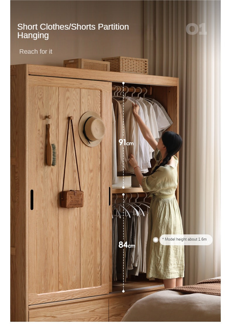 Modern Solid Oak Wood Sliding Door Wardrobe - Durable & Stylish Closet Organizer for Bedroom, Living Room, and Office Storage