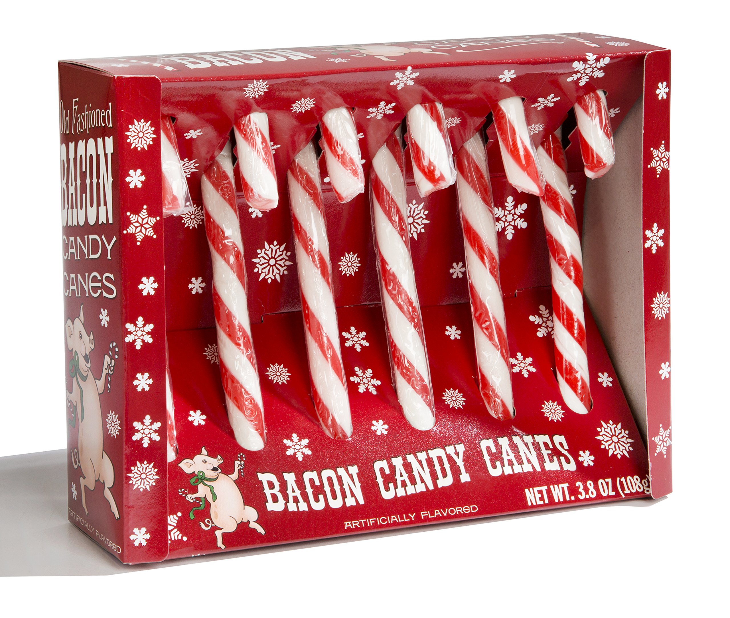 Archie McPhee Bacon Flavored Candy Canes - 6 Pack (3.8oz) | Unique Bacon Candy for Christmas Stocking Stuffers, Party Favors & Novelty Gifts