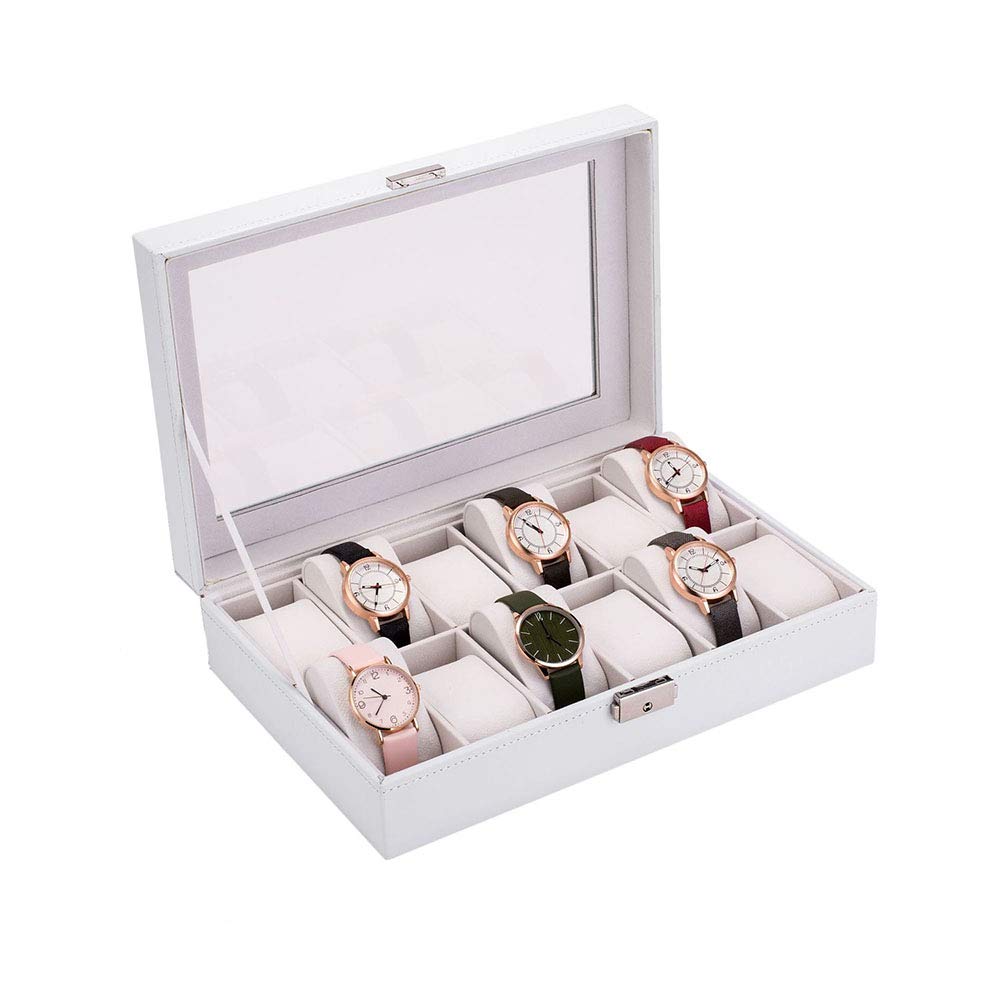 12-Digit Leather Watch Box with Glass Display - for Storage & Showcase