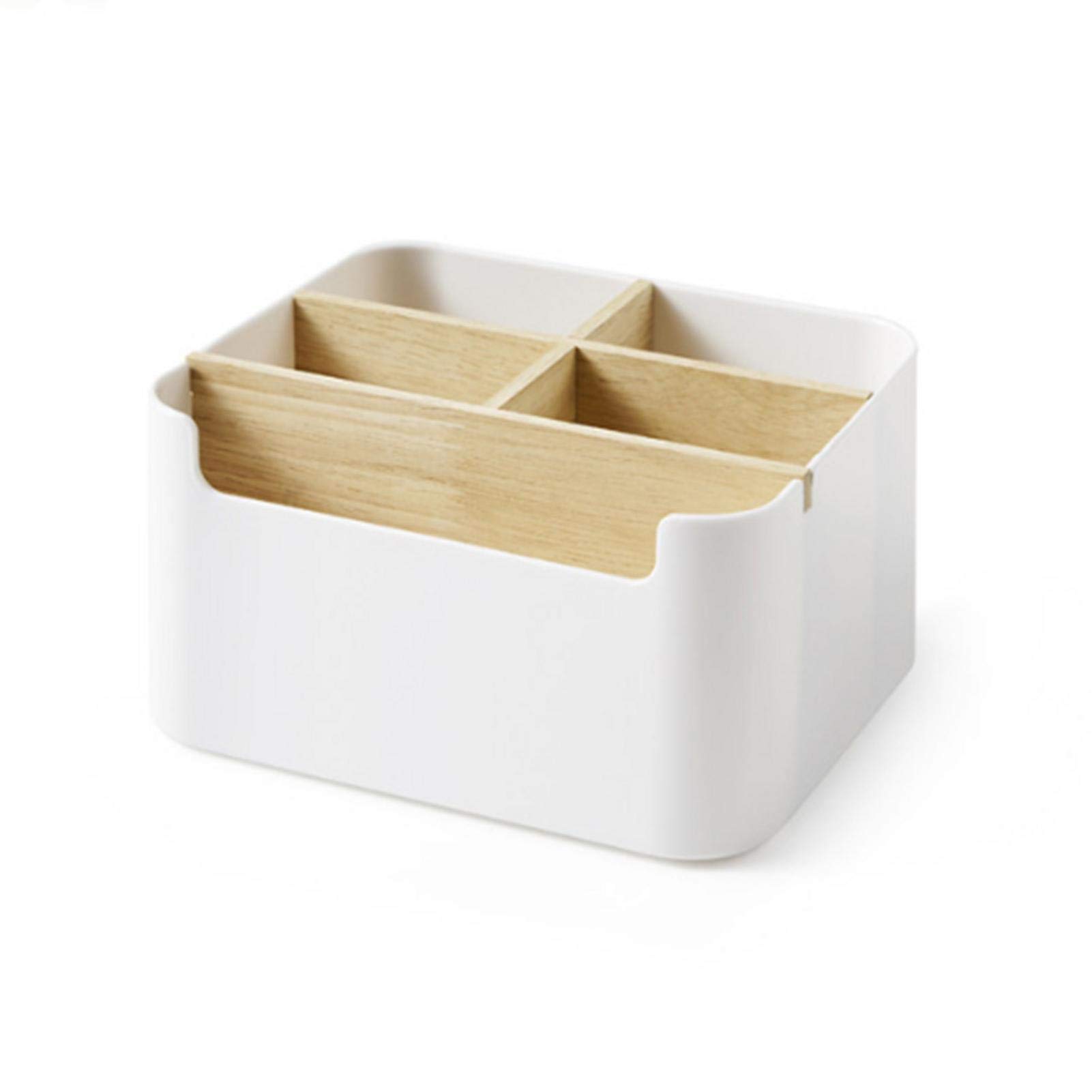 Wooden Desktop Storage Organizer with Adjustable 5 Compartment Dividers - Office Desk Organizer, Home Decoration Box for Stationery, Makeup & Jewelry Storage