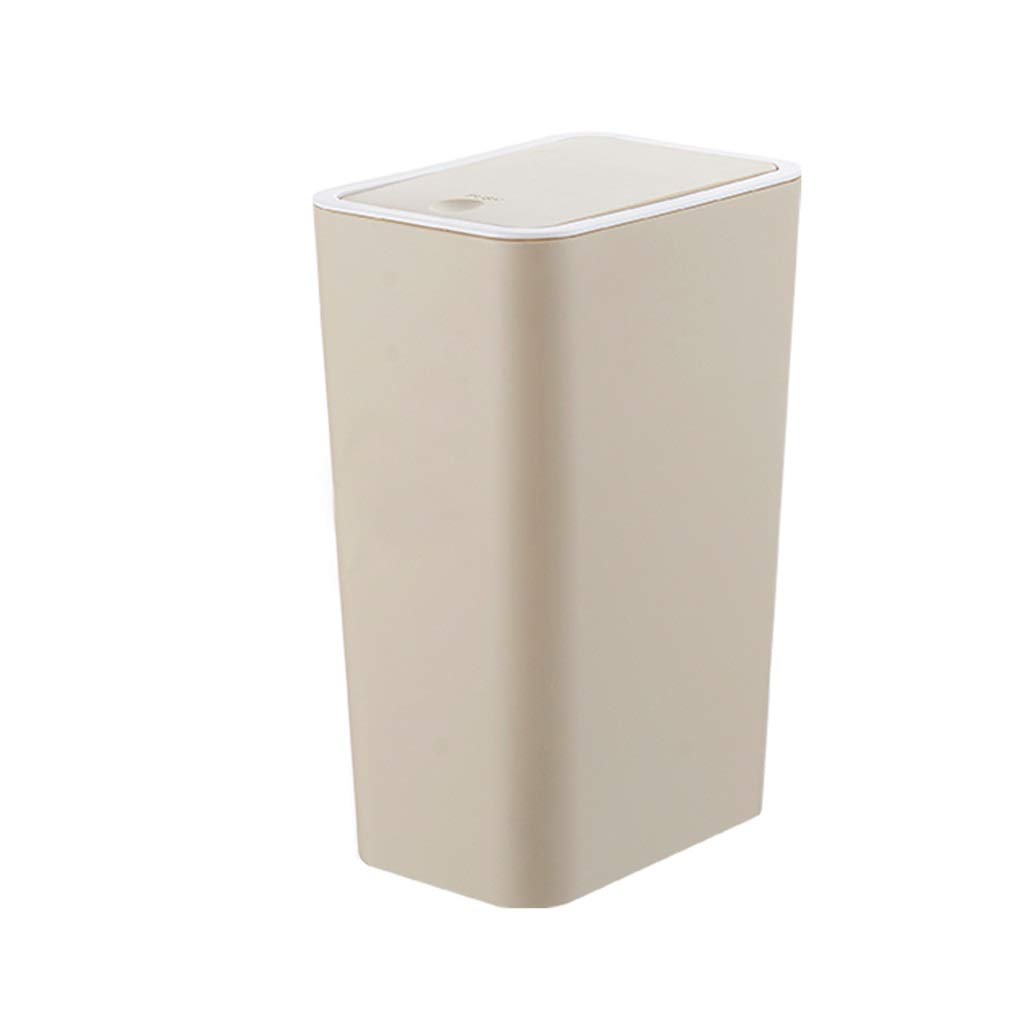 LICHUAN 8L Narrow Large Trash Can with Lid - Push Type Pressure Ring Sealed Plastic Waste Bin for Kitchen, Bedroom, Bathroom & Office - Odor Control & Space Saving Design (Khaki Color) - Perfect for Small Spaces, Under Sink, Pantry & Home Organization